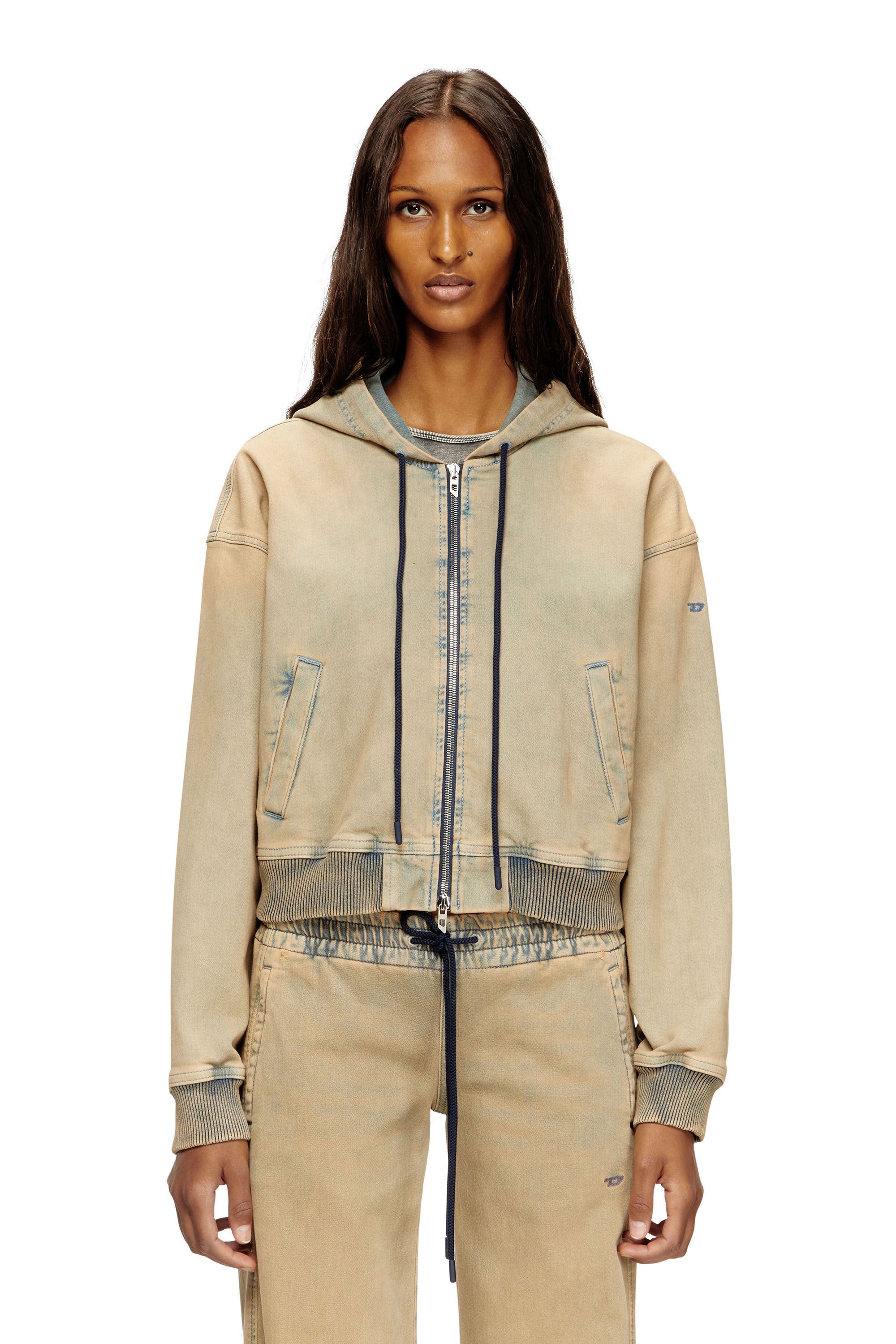 Diesel - DE-GIRI-CROP JOGG, Woman's Zipped hoodie in coloured JoggJeans in Beige/Blue - 3