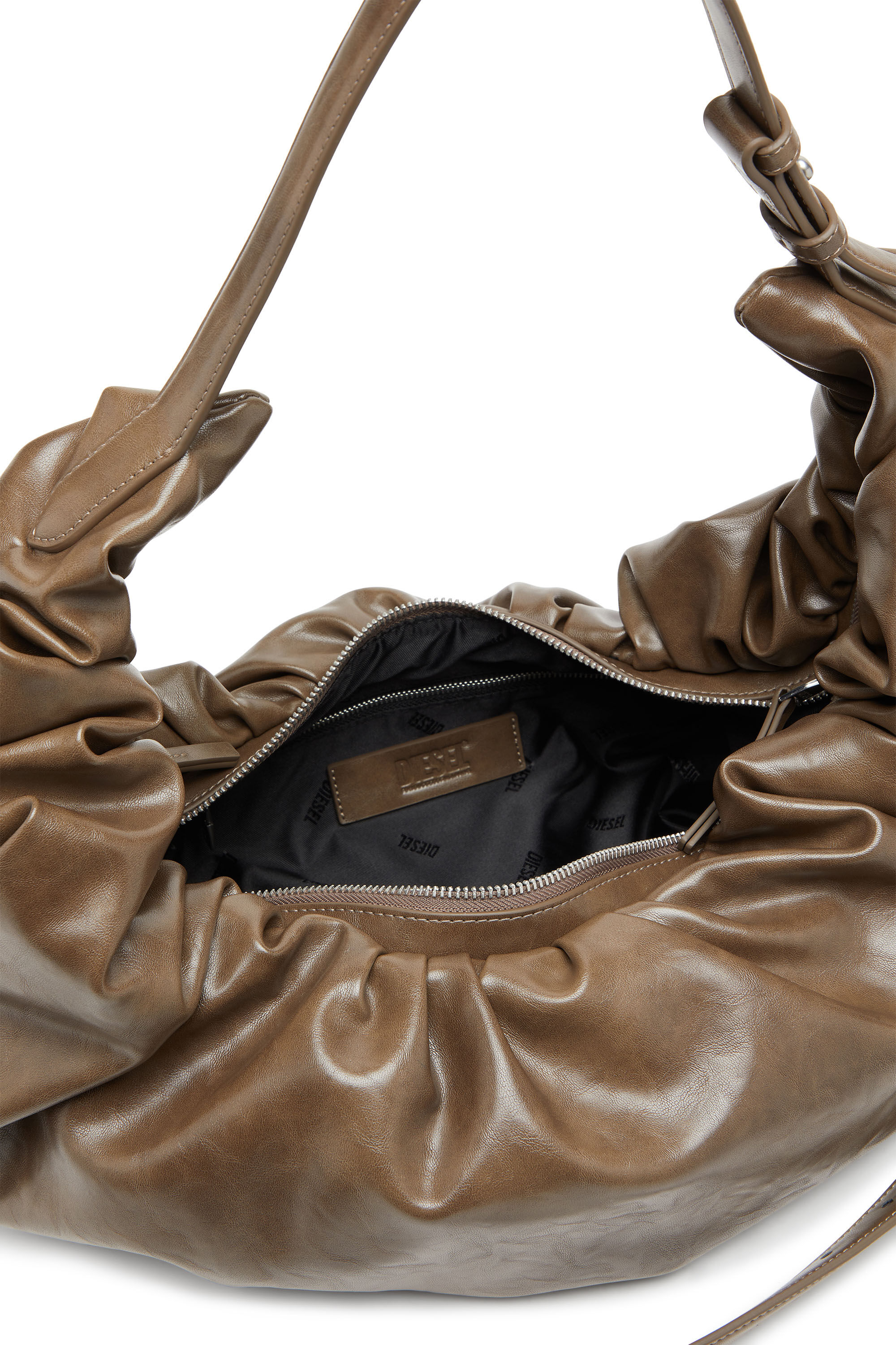 Diesel - GRAB-D HOBO L, Woman's Grab-D-Large scrunched hobo bag in Beige - 4