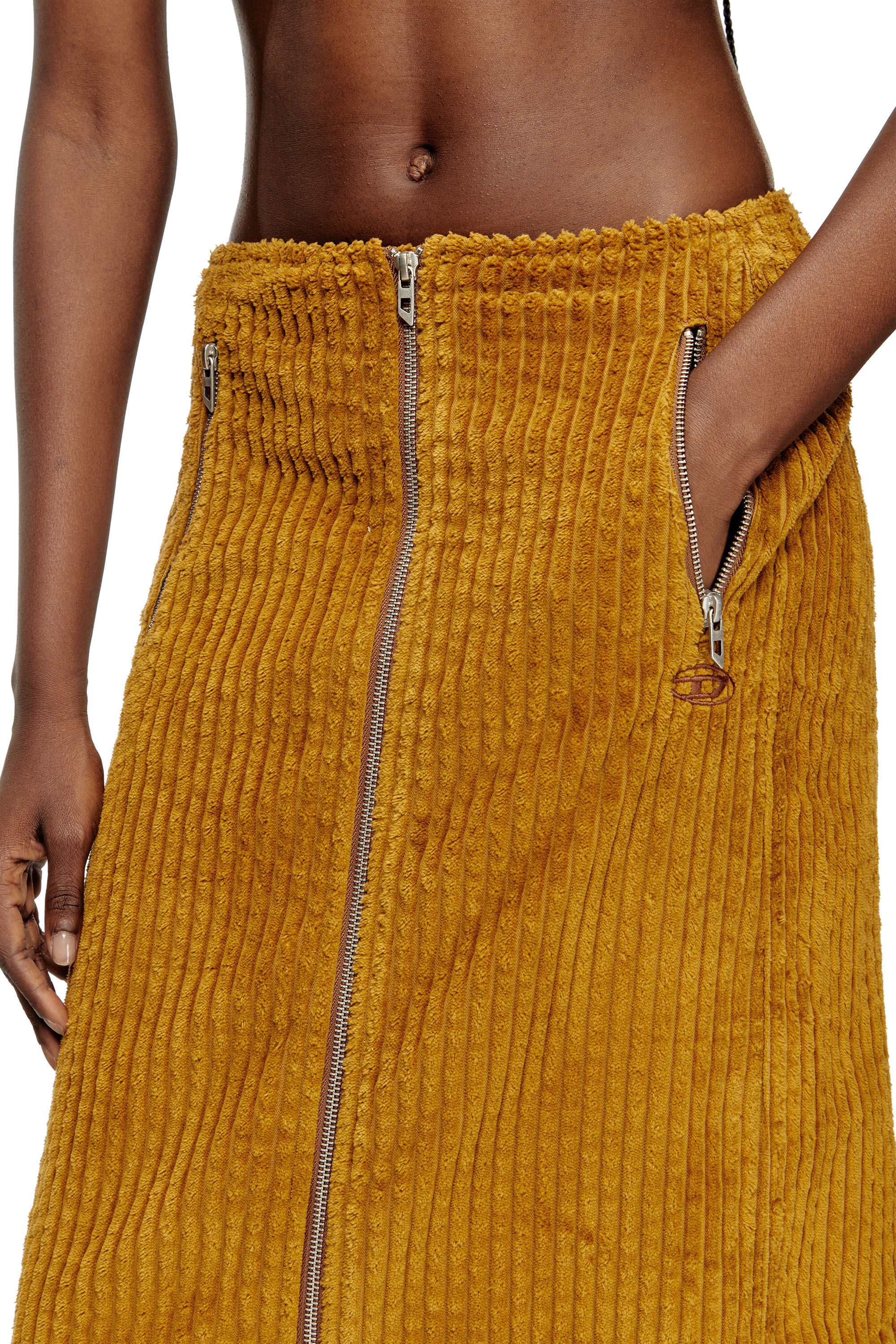 Diesel - O-LLIPOP, Woman's Cotton midi skirt with zipper in Light Brown - 5