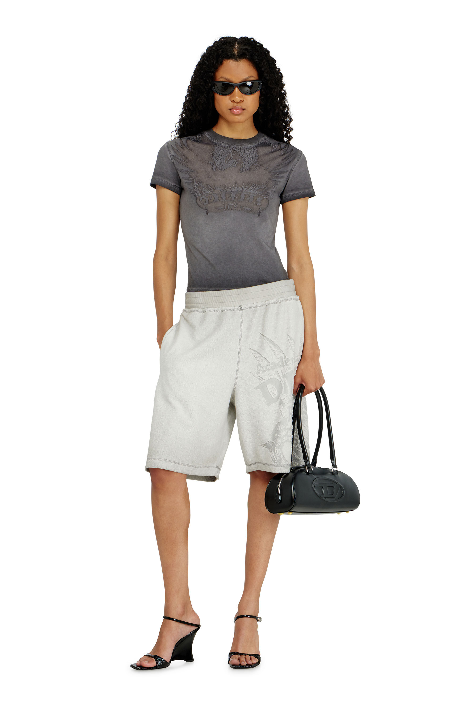 Diesel - T-ILA-AA7, Woman's Slim T-shirt with d&eacute;vor&eacute; Phoenix in Dark grey - 1