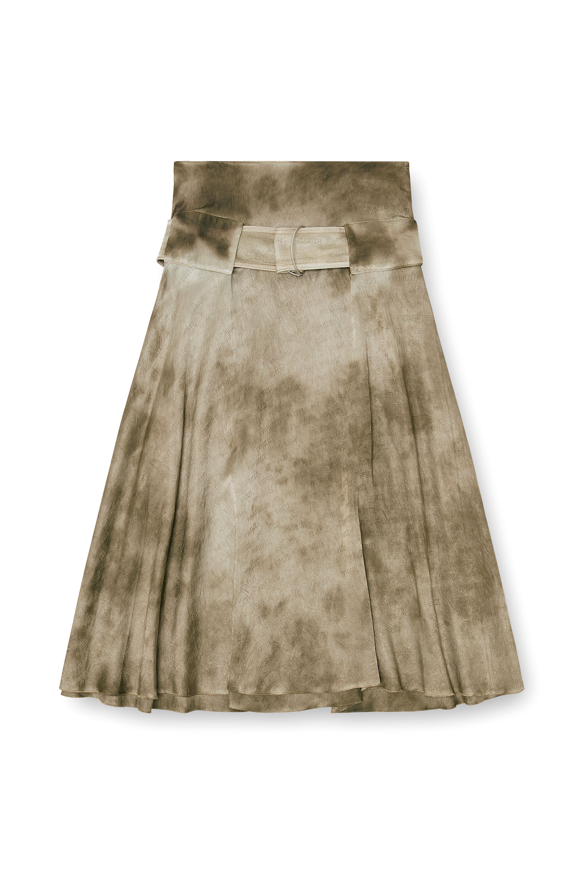 Diesel - O-DYLE, Woman's Belted midi skirt in logo-jacquard satin in Light Brown - 2
