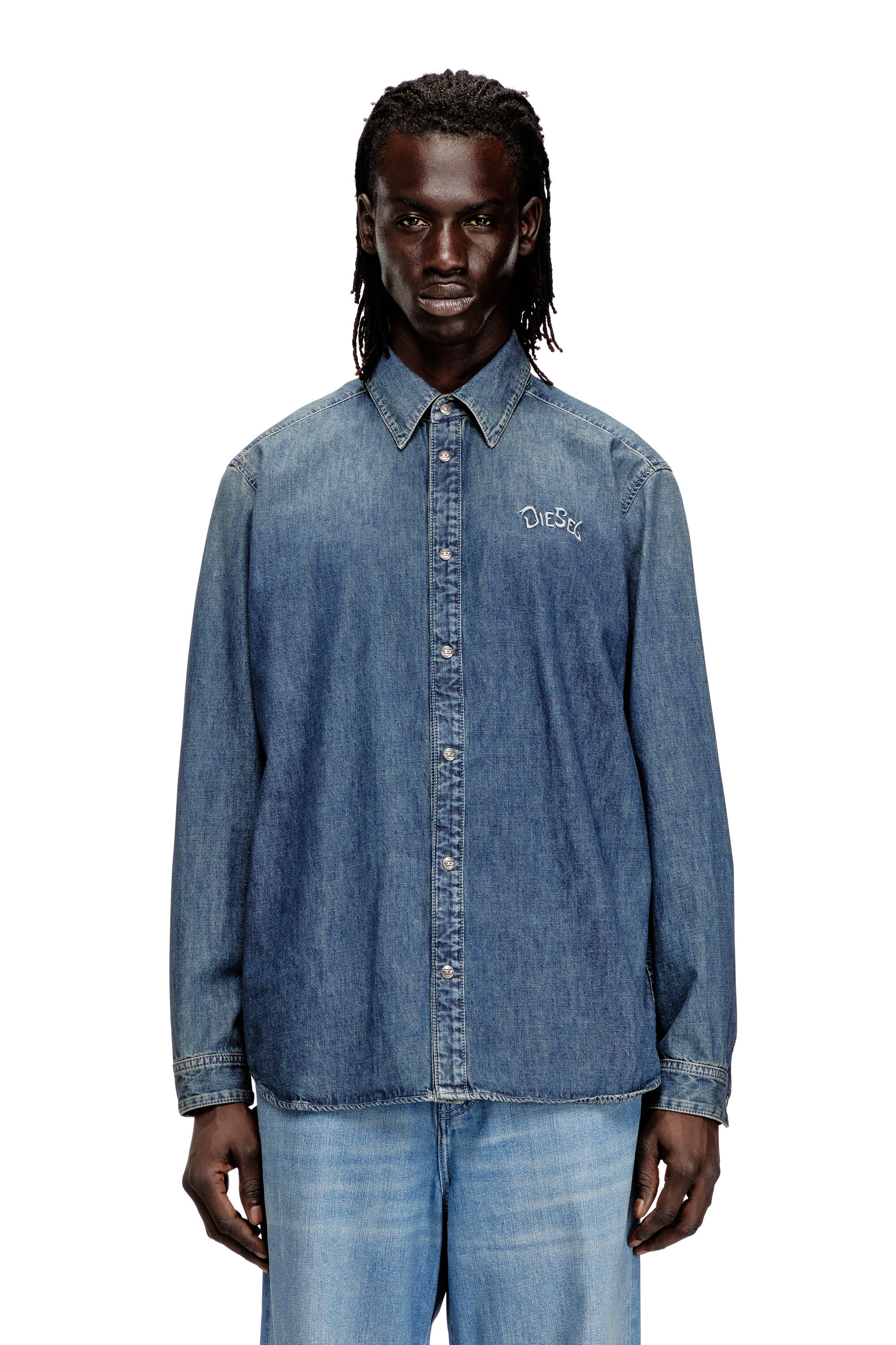 Diesel - D-SIMPLY-S15, Man's Denim shirt with back embroidery in Blue - 3