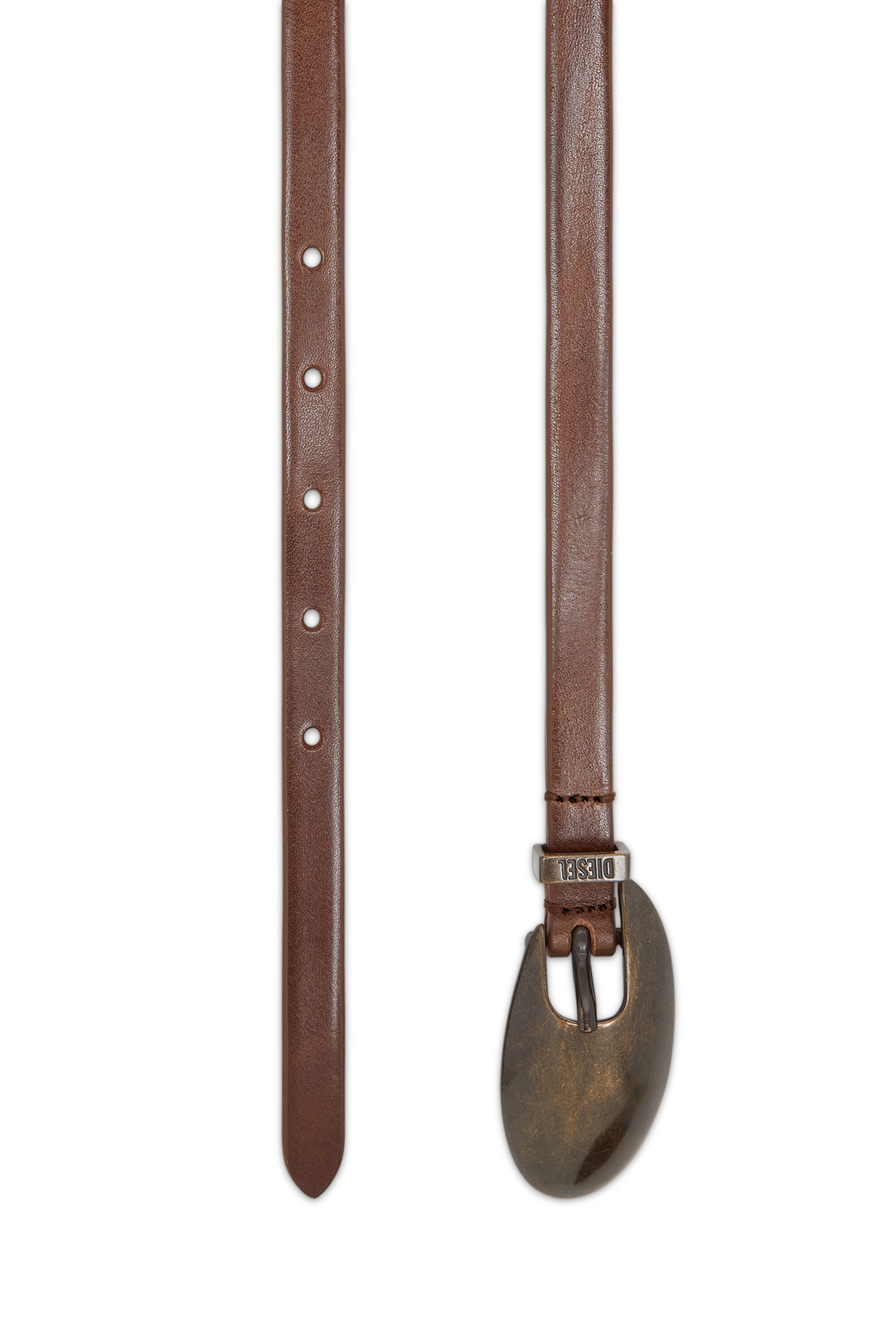 Diesel - B-ROP 15, Woman's 1.5cm slim leather belt with sculptural buckle in Brown - 2