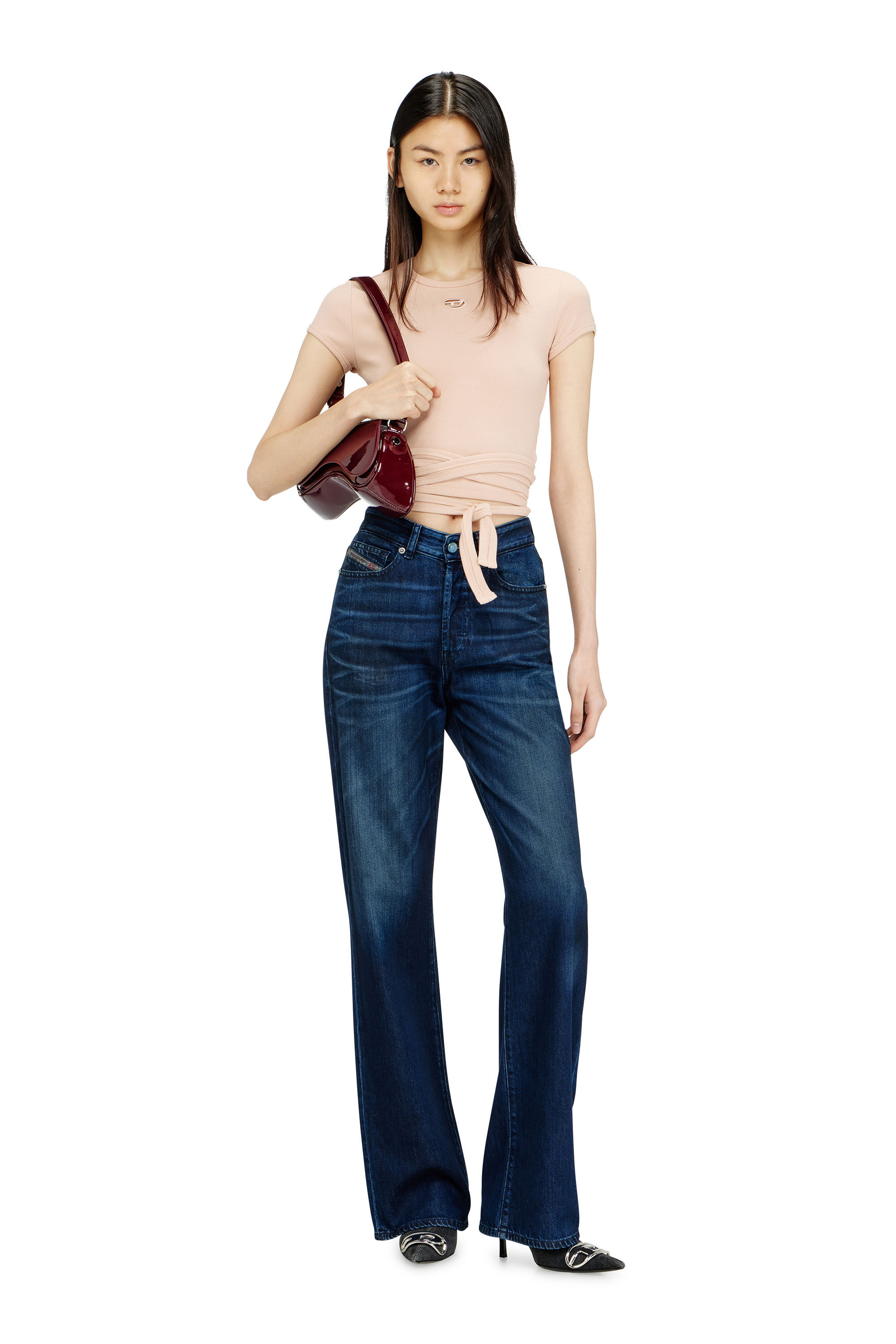 Diesel - T-BUNNY-TAIL-S1, Woman's Ribbed top with wrap-around laces in Pink - 1