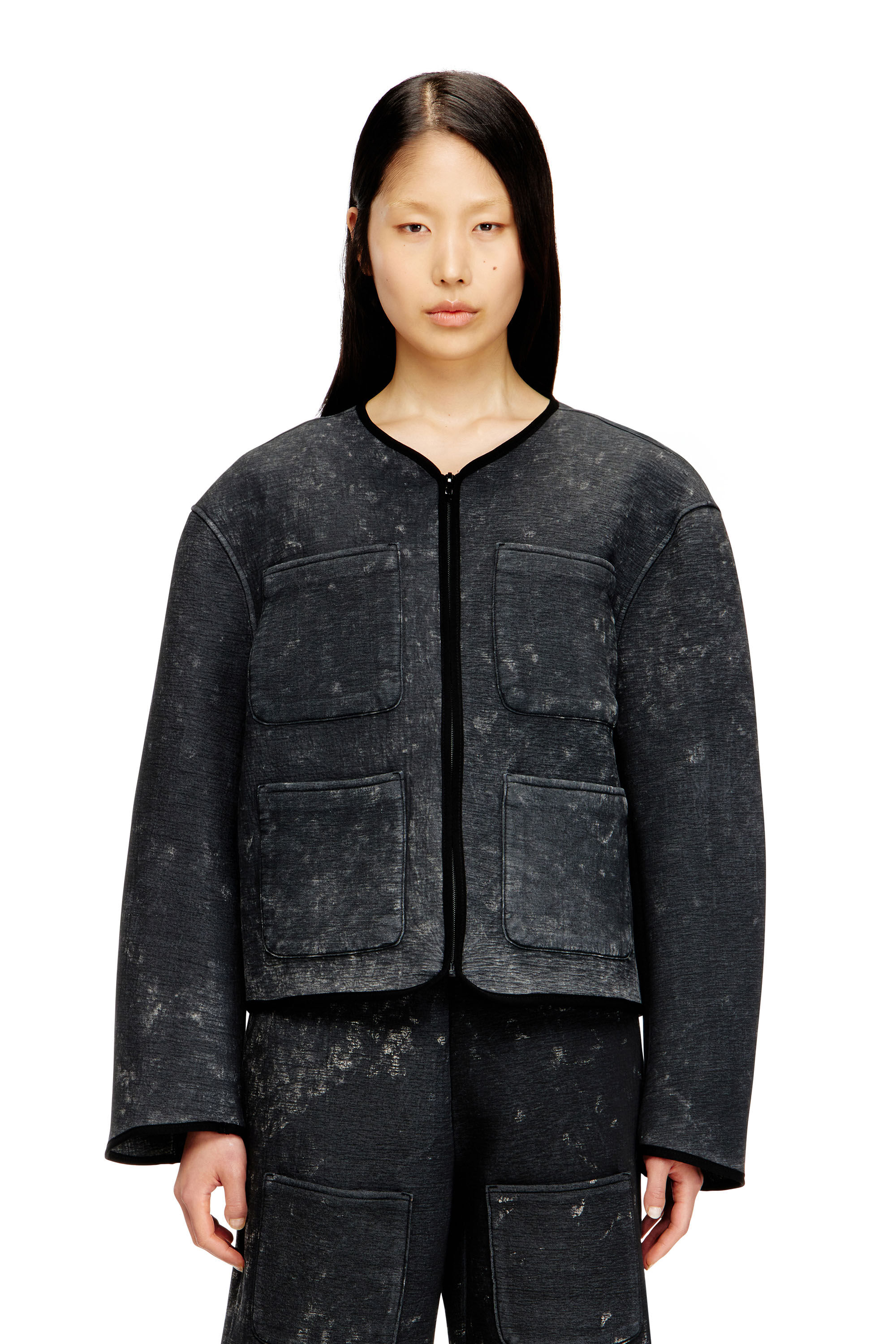 Diesel - G-TES, Woman's Marbled-effect scuba jacket with pockets in Dark grey - 3