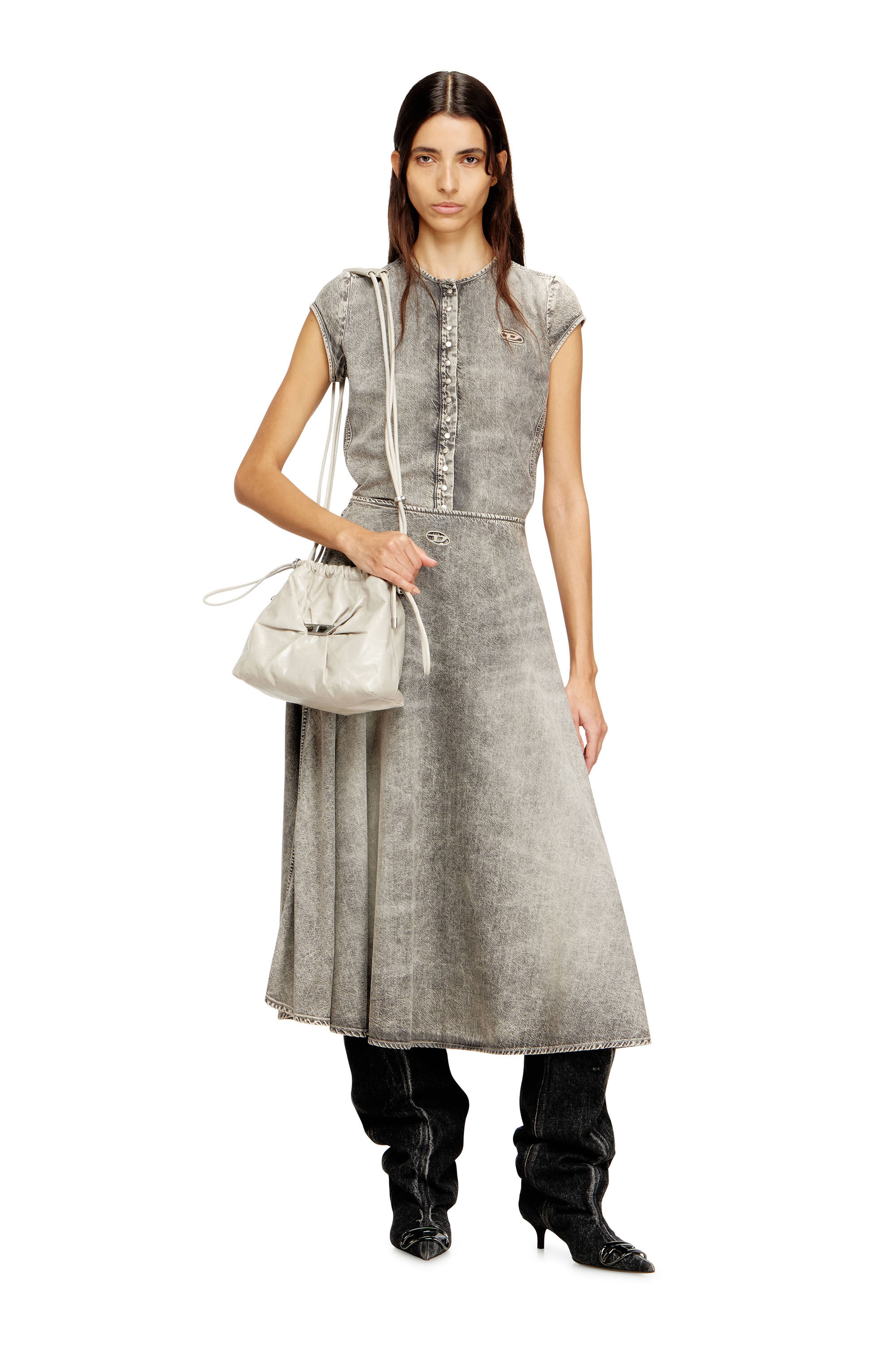 Diesel - SCRUNCH-D BUCKET, Woman's Scrunch-D-Bucket bag in shiny wrinkled leather in White - 1