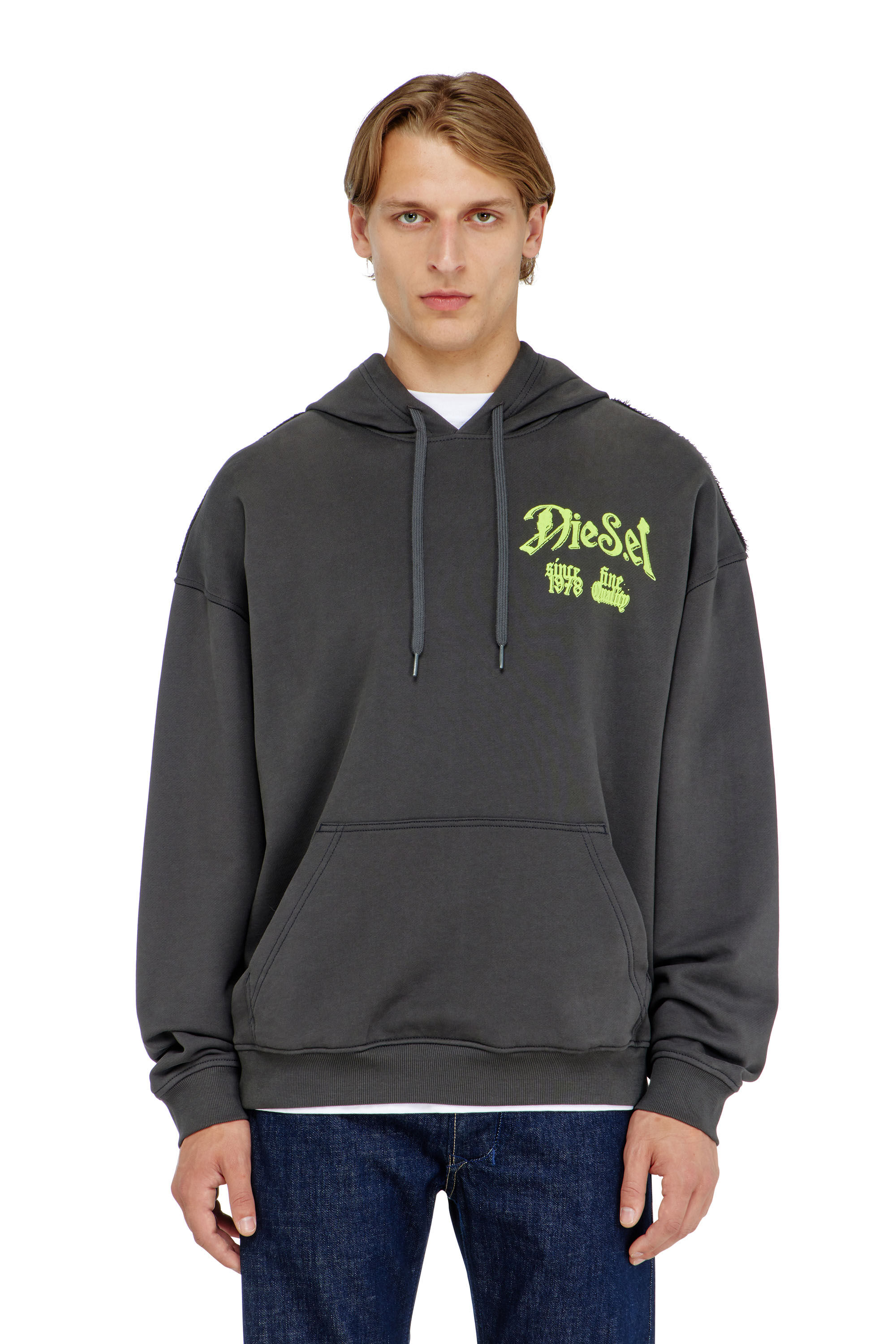 Diesel - S-BOXT-HOOD-AA2, Man's Cotton hoodie with flocked graphics in Dark grey - 3