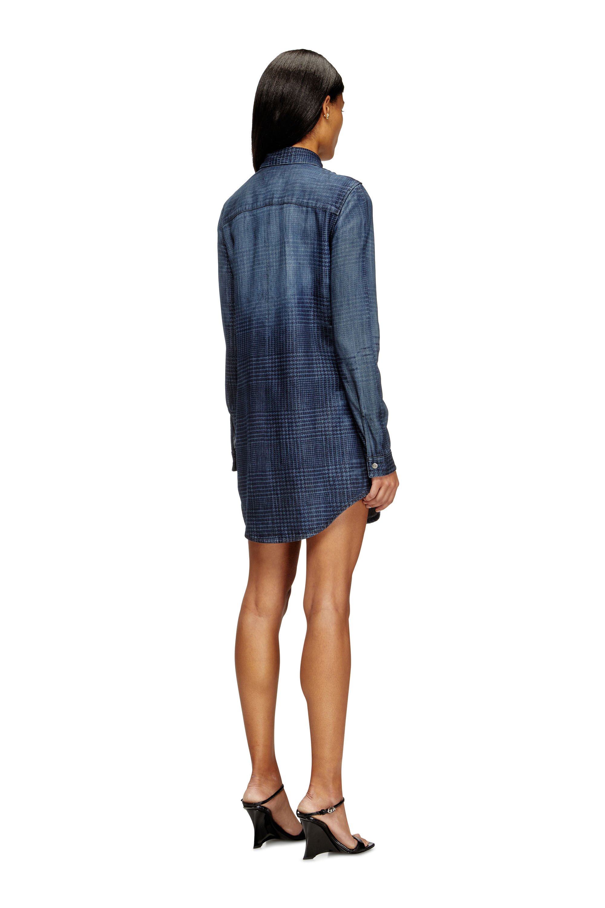 Diesel - DE-EAZY DRESS-S, Woman's Shirt dress in fluid Prince of Wales denim in Blue - 4