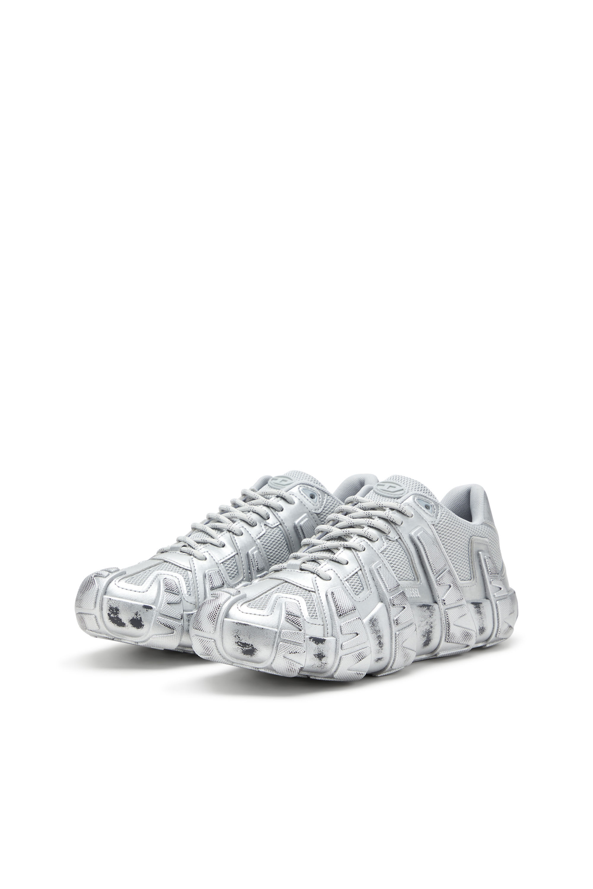 Diesel - S-D-GRIFFE LOW, Man's S-D-Griffe-Metallic sneakers in mesh and PU in Silver - 9