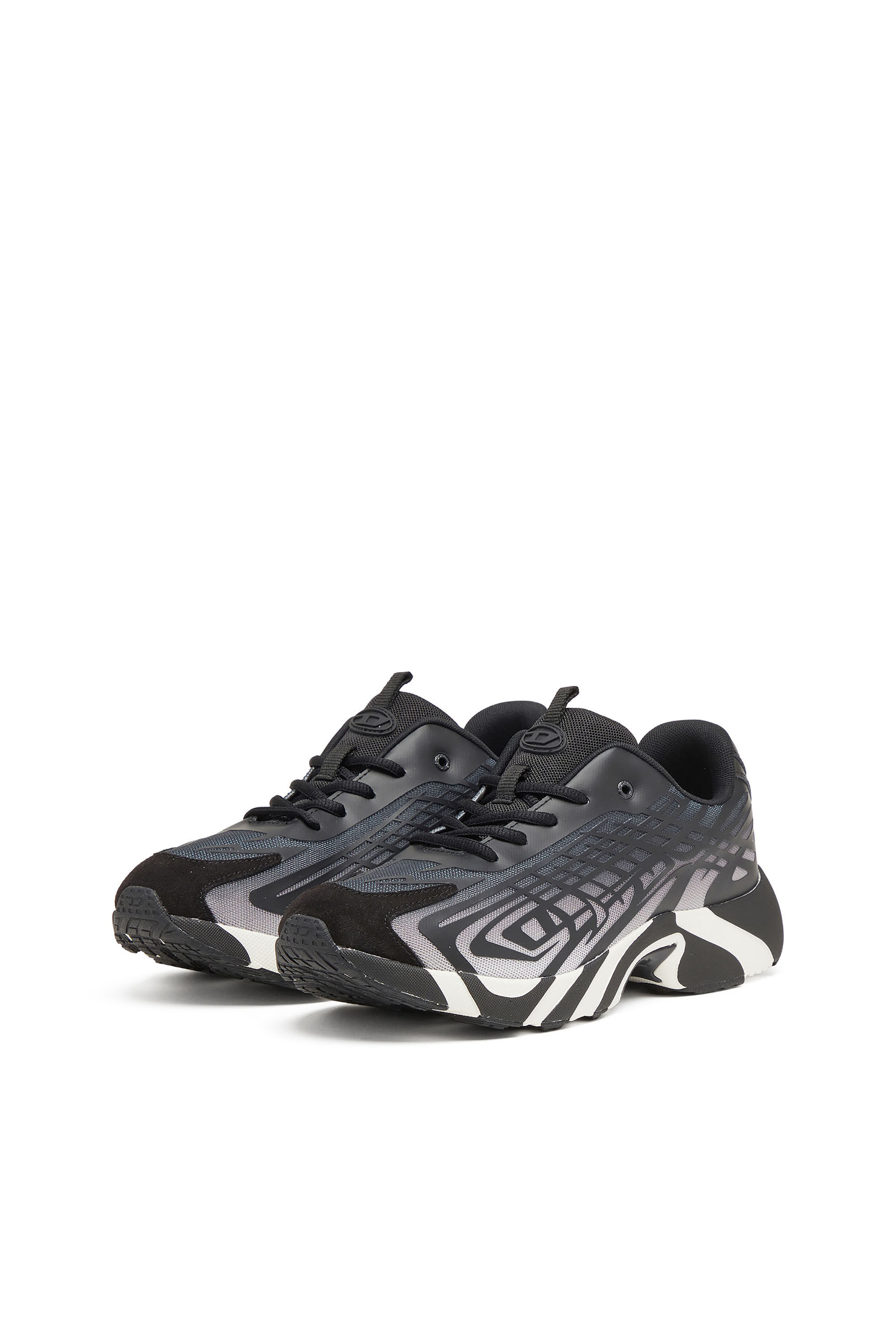 Diesel - S-D-VIT'S 500 LOW, Man's D-Vit-Sneakers in striped d&eacute;grad&eacute; mesh in Black/White - 7