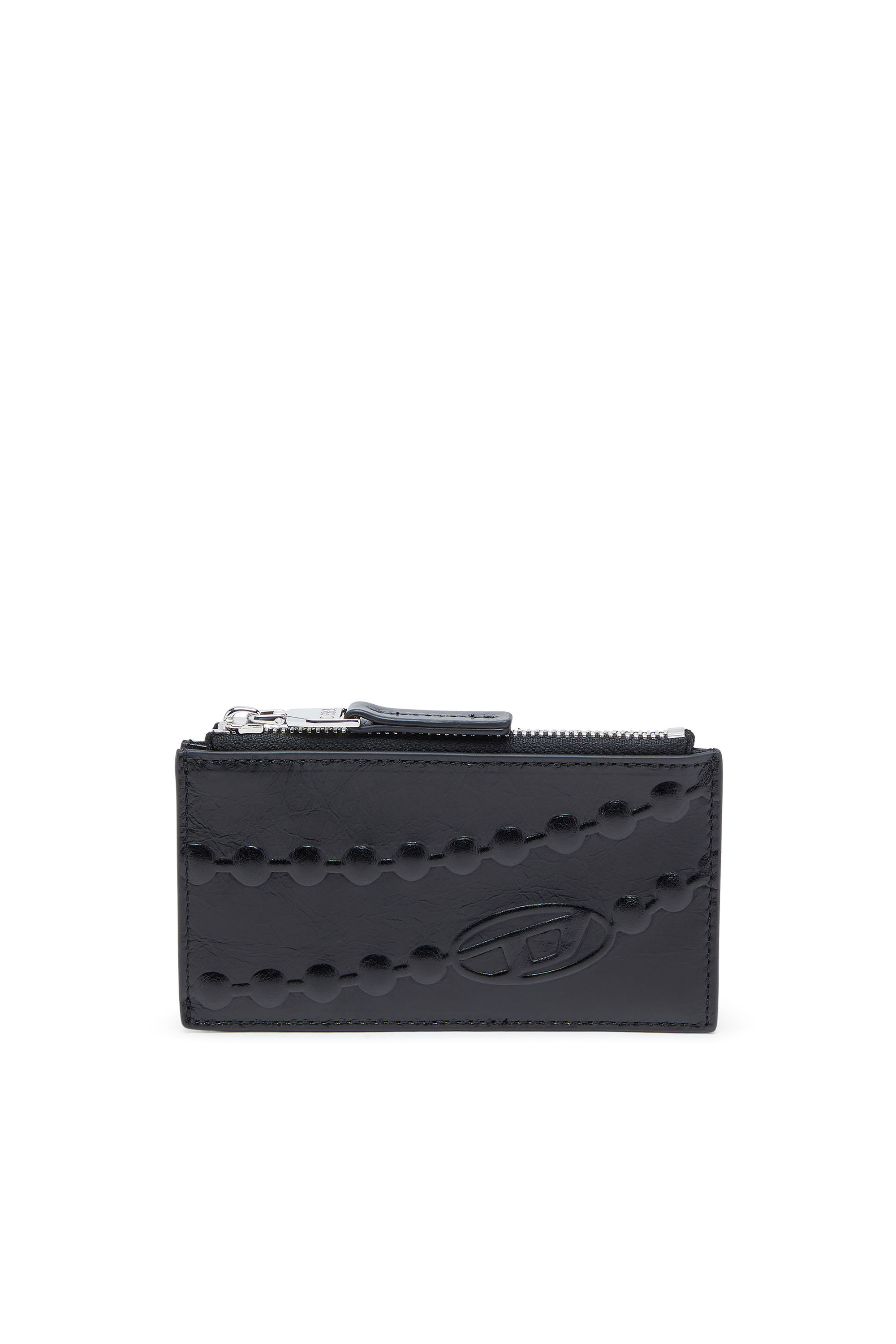 Diesel - CARD HOLDER III, Woman's Leather card holder with embossed chain motif in Black - 1