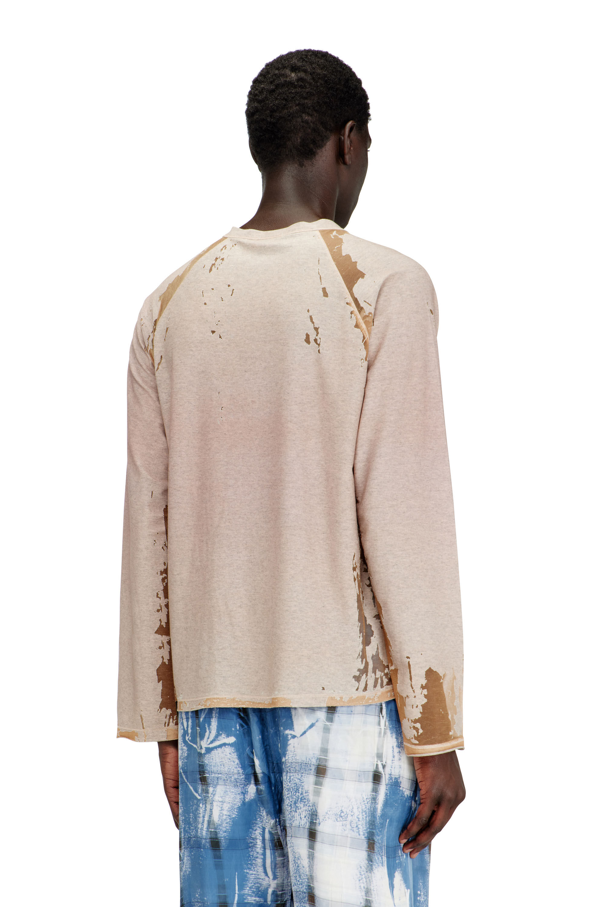 Diesel - T-LIVO-LS, Man's Henley shirt in printed devor&eacute; jersey in Beige - 4