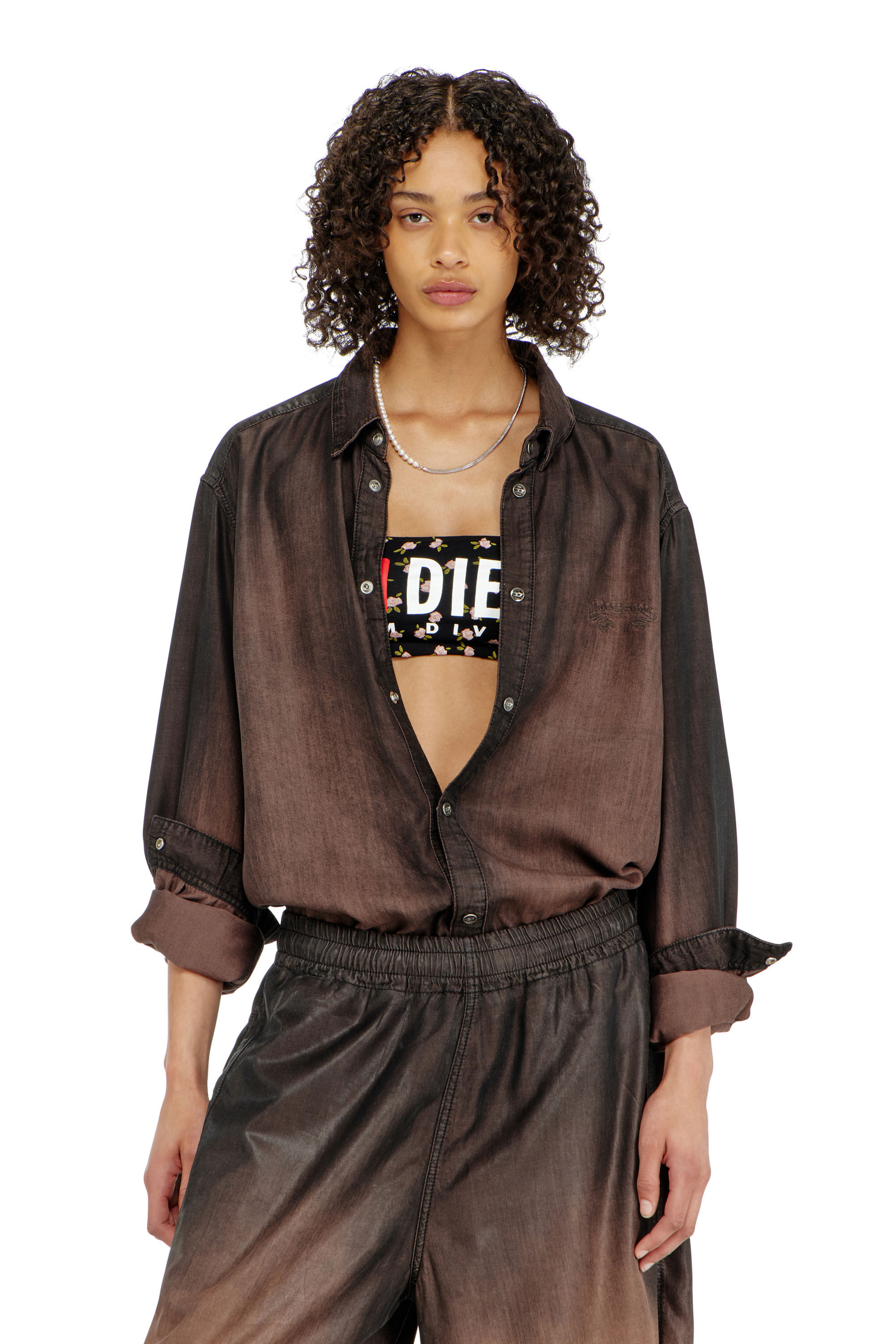 Diesel - MELANIE-C-D-CORE, Woman's Cotton bandeau bra with all-over floral print in Black - 5