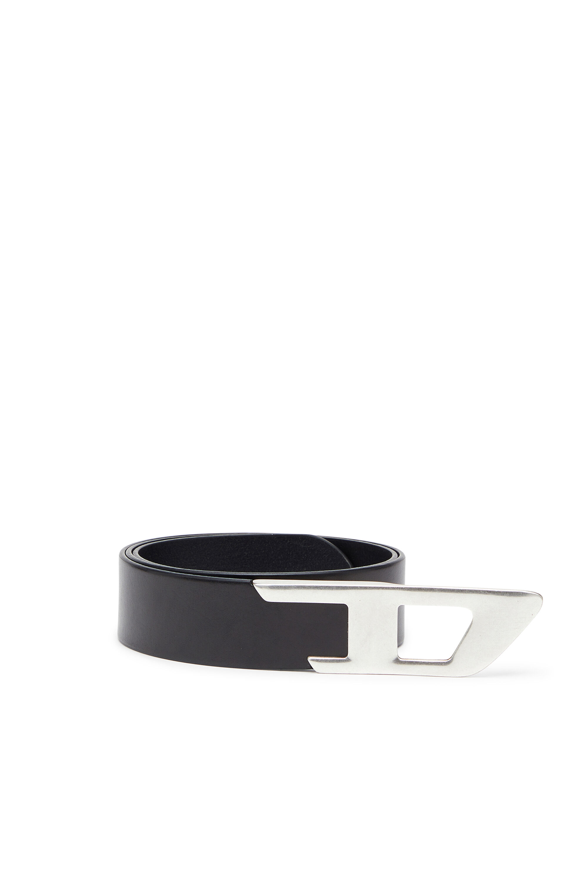 Diesel - B-D LOGO 2.0 40, Unisex's 4 cm leather belt with metal D buckle in Black/Silver - 1
