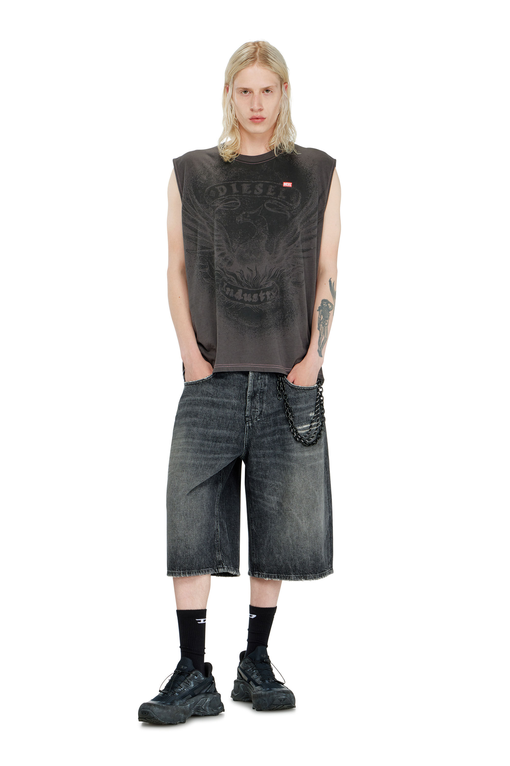 Diesel - T-BOXT-SL-NOTCH, Man's Sleeveless top in cotton with tonal graphic in Dark grey - 1