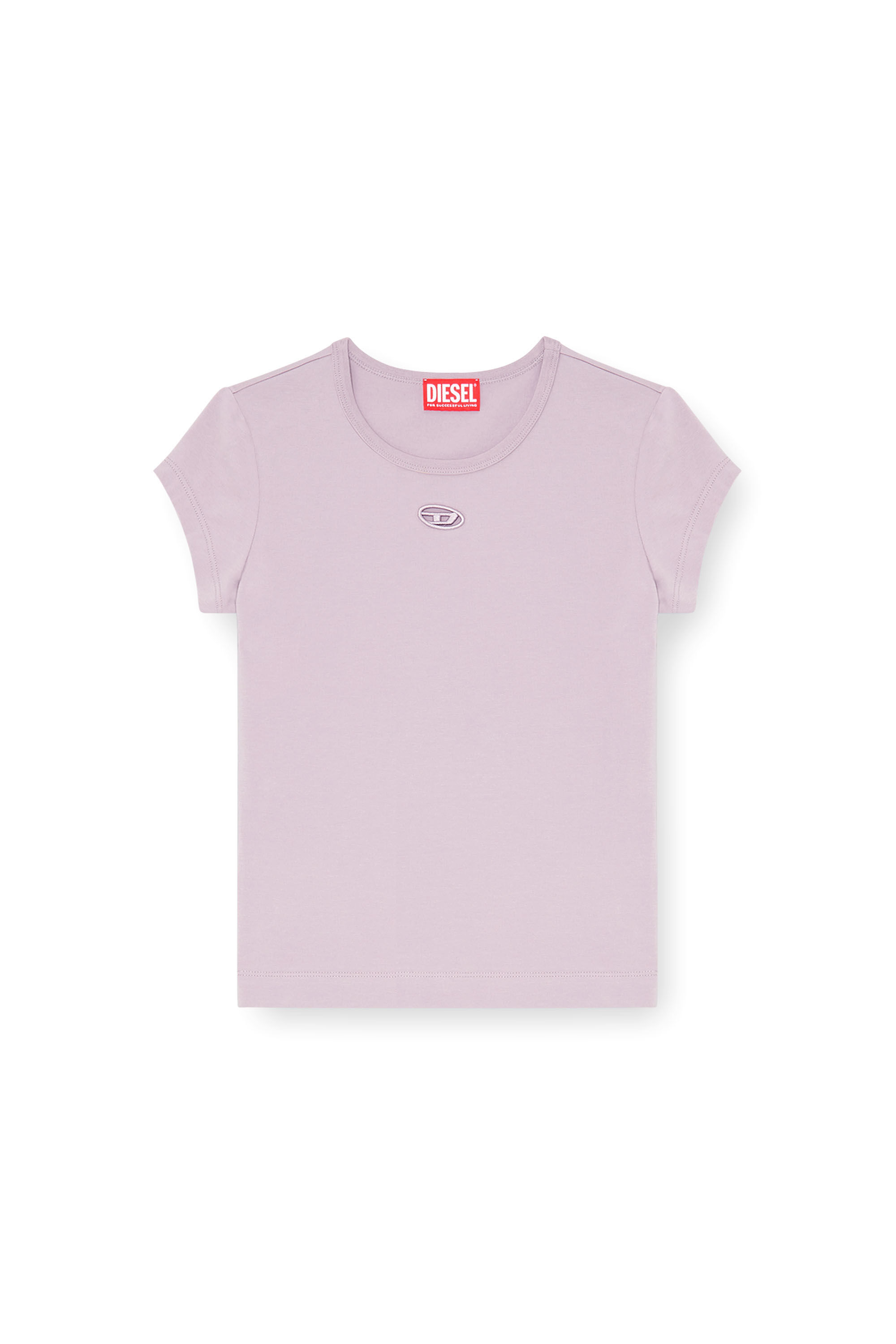 Diesel - T-ANGIE-OD, Woman's T-shirt with cut-out embroidered logo in Lilac - 2