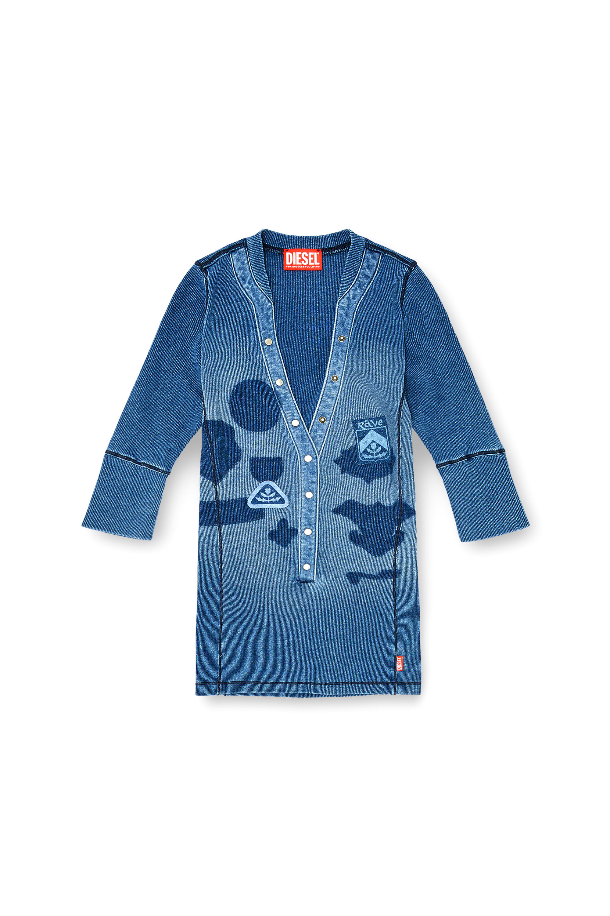 Diesel - T-EREME, Woman's Henley top with shadow-patch effects in Medium blue - 2