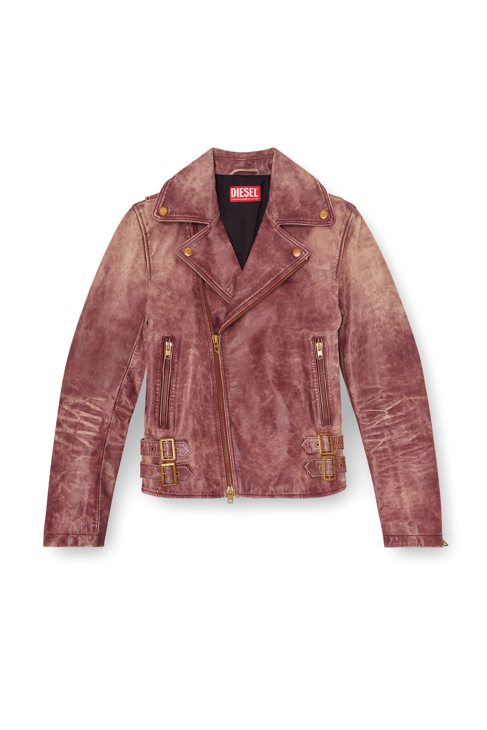 Diesel - L-EON-CJCM, Man's Biker jacket in treated leather in Brown - 2