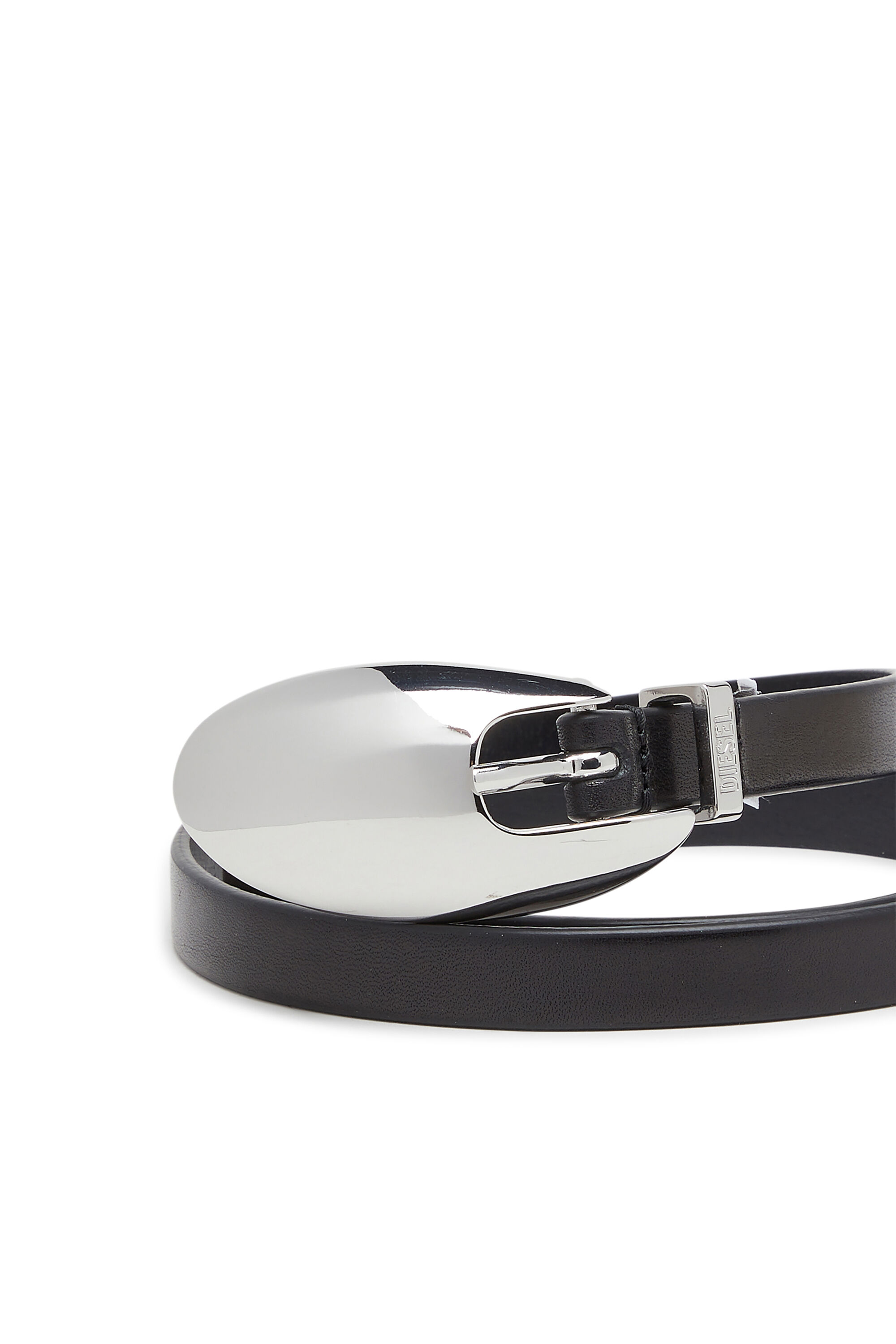 Diesel - B-ROP 15, Woman's 1.5cm slim leather belt with sculptural buckle in Black - 3