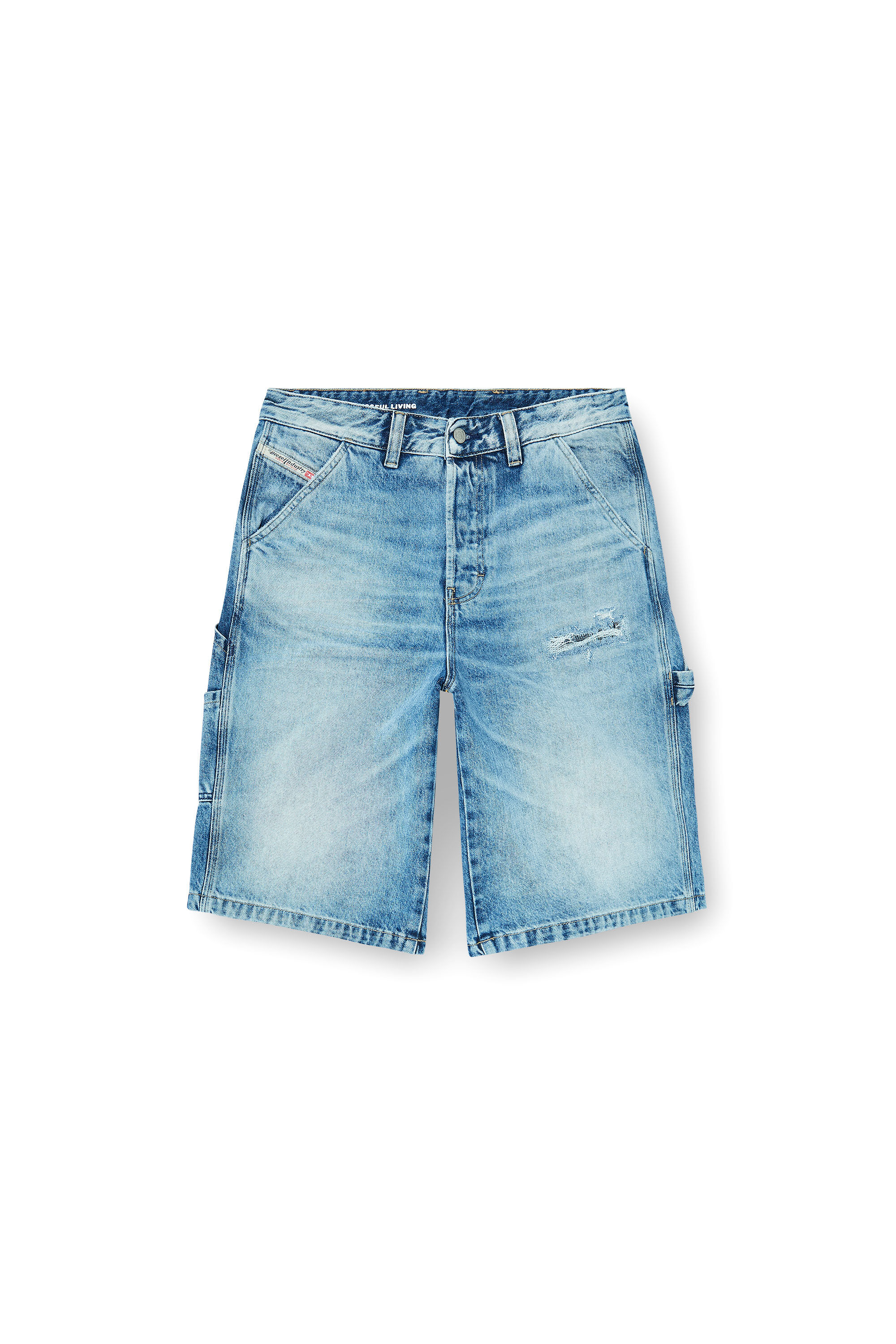 Diesel - D-LIVERY-W-SHORT, Man's Relaxed shorts in fluid denim with abrasions in Light Blue - 2