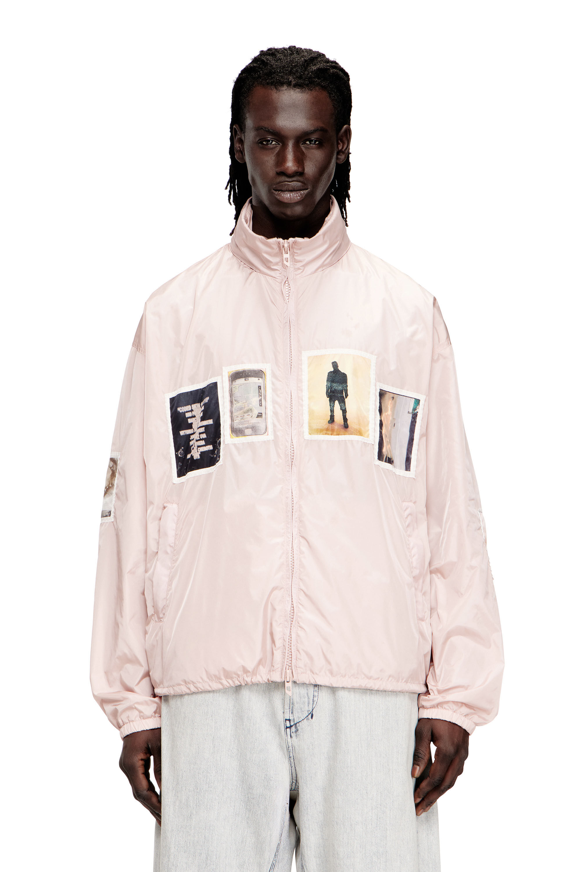 Diesel - J-CLAUS-A-GSBR, Man's Windbreaker with graphic patches in Pink - 3