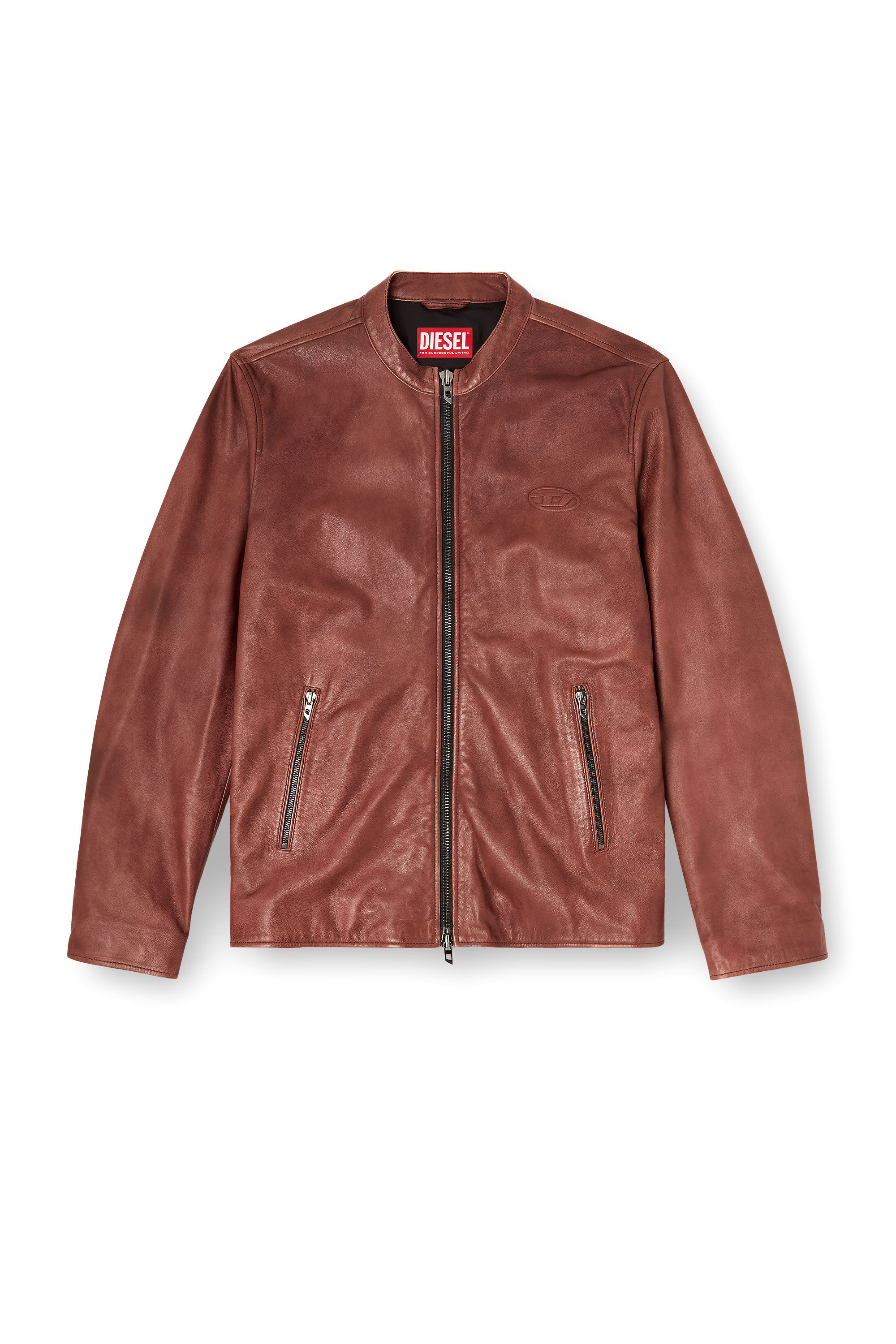 Diesel - L-TAD-BKBX, Man's Leather biker jacket with archival logo in Brown - 2