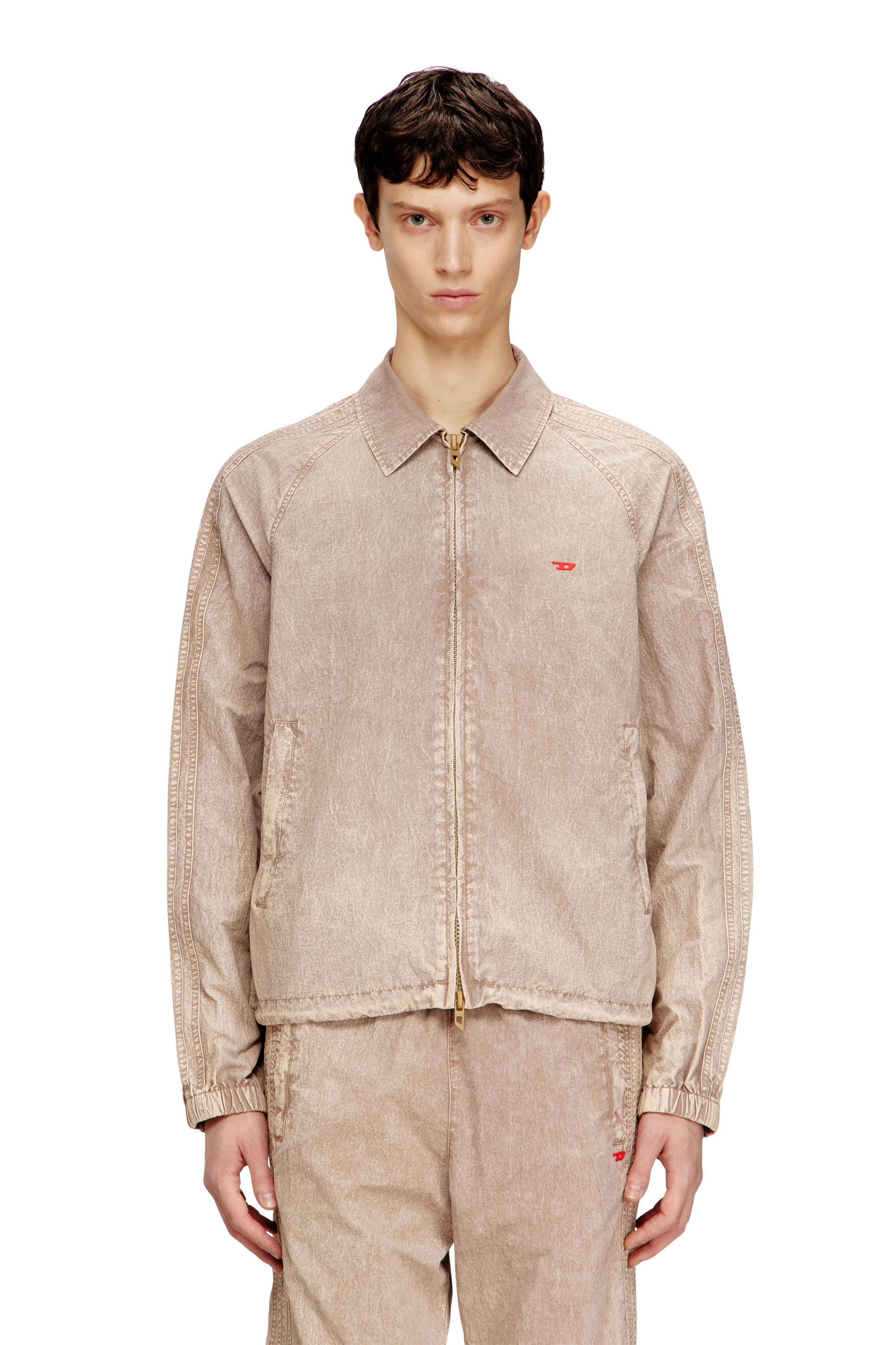 Diesel - J-FENIC-AG, Unisex's Taslan jacket with striped sleeves in Light Brown - 3