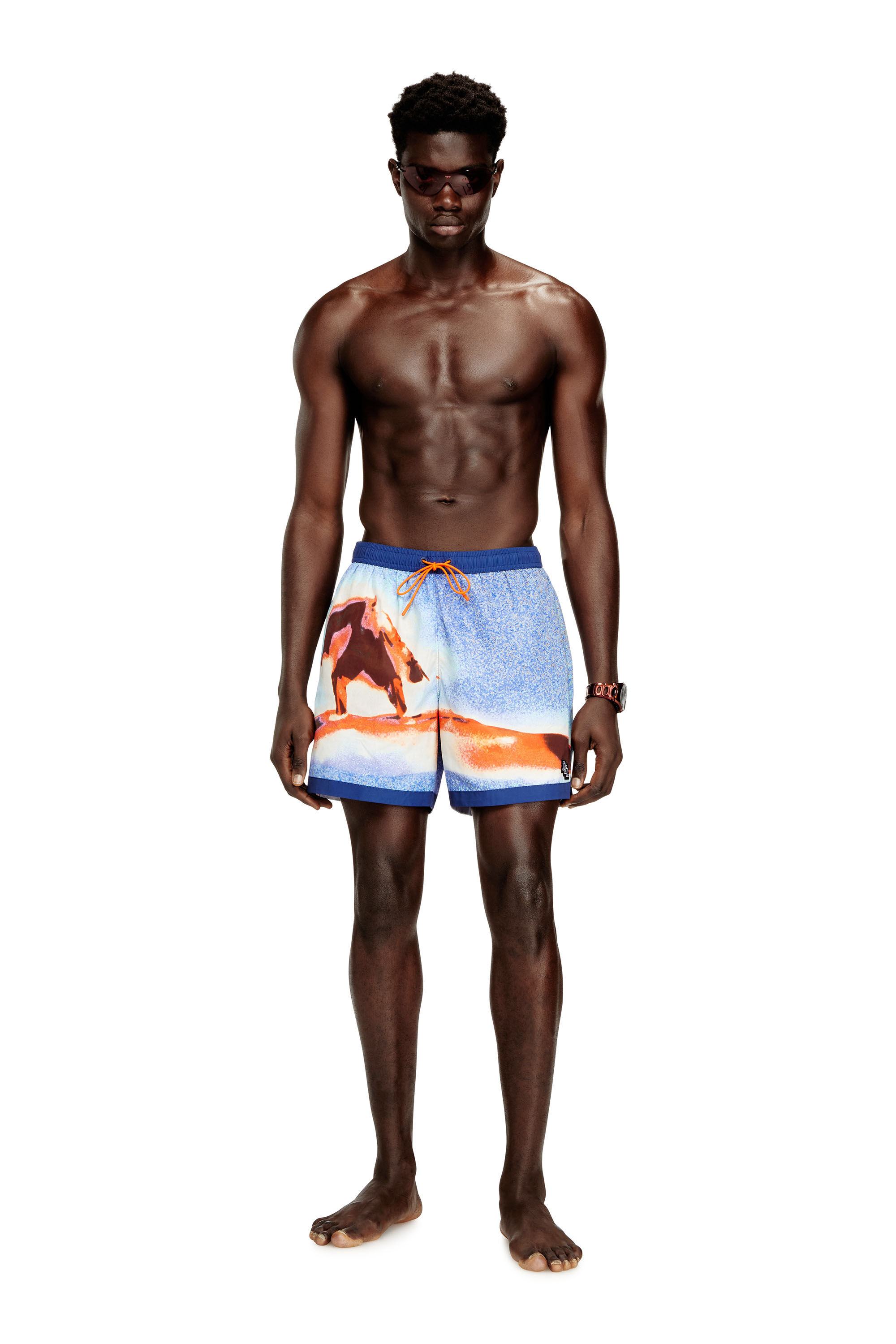 Diesel - SOCCER-41-D-POP-C, Man's Swim shorts with all-over surfboard print in Blue - 2
