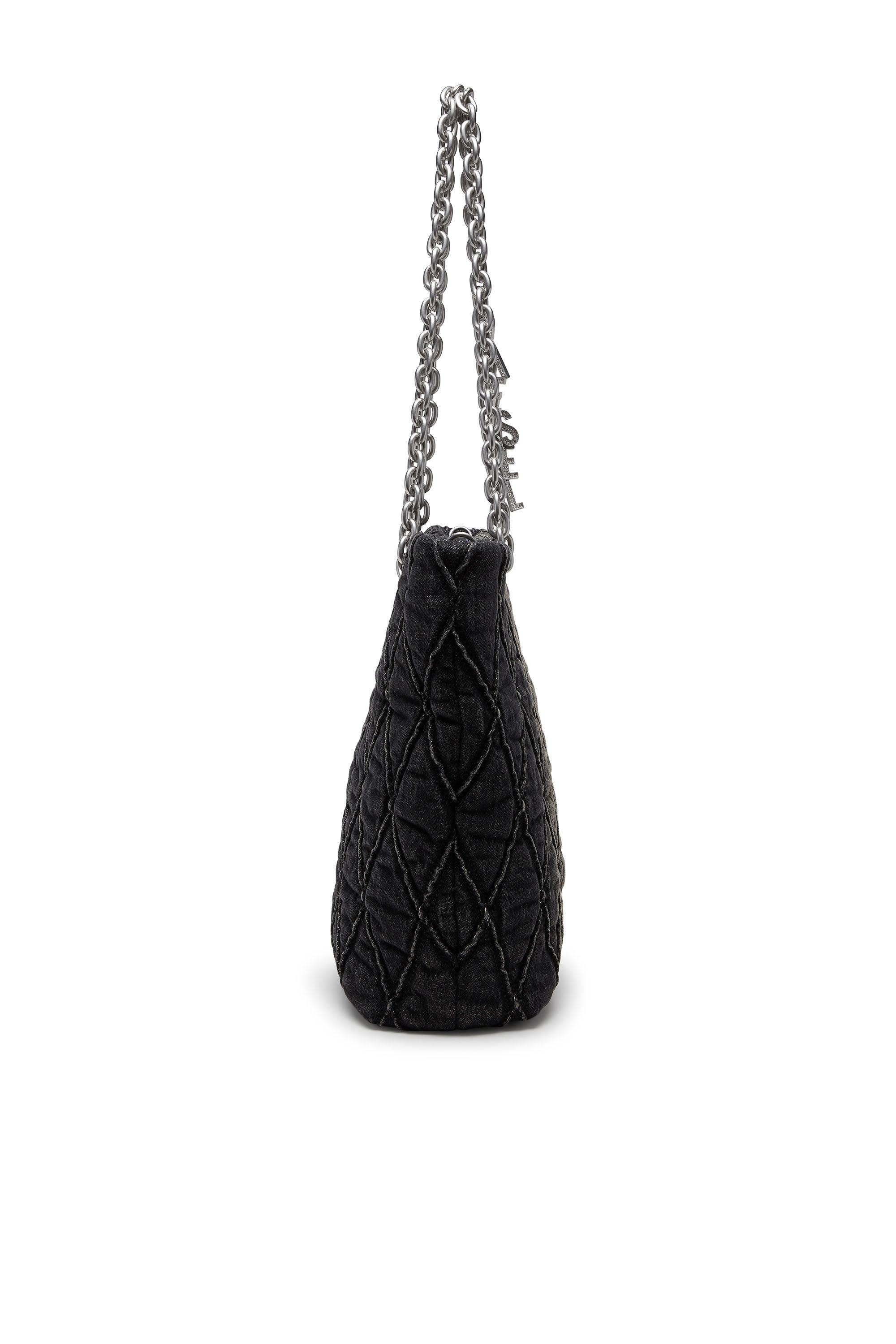 Diesel - CHARM-D SHOPPER M, Woman's Charm-D-Tote bag in treated quilted denim in Black - 5