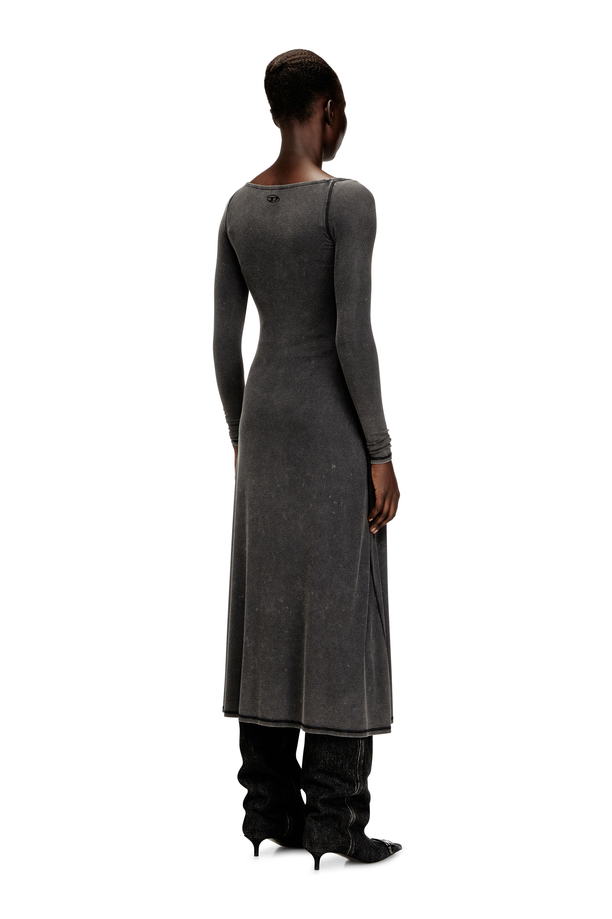 Diesel - D-LEY, Woman's Midi dress in faded ribbed jersey in Grey - 4