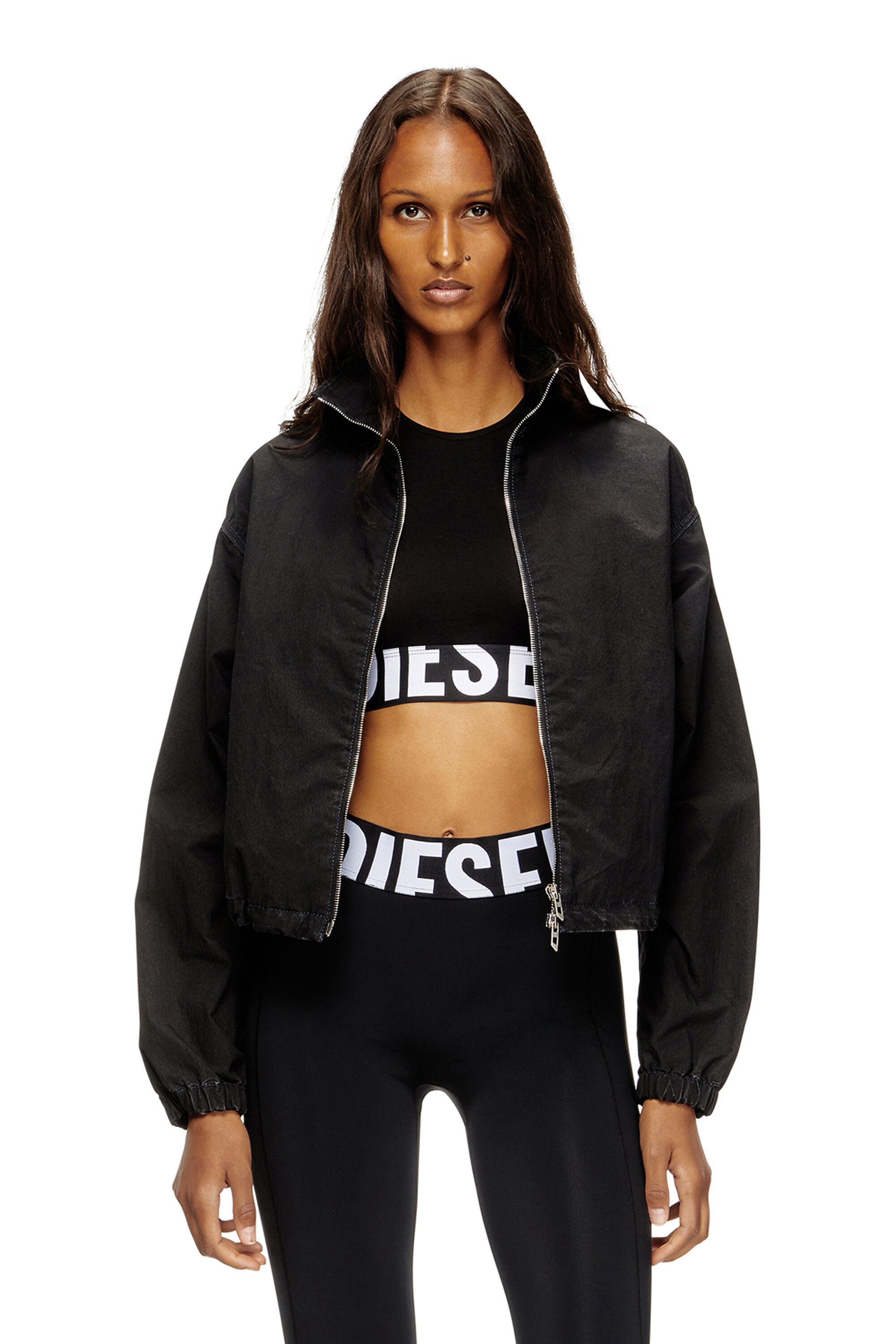 Diesel - ADA-D-POP, Woman's Cropped tank top with cut-off logo in Black - 5