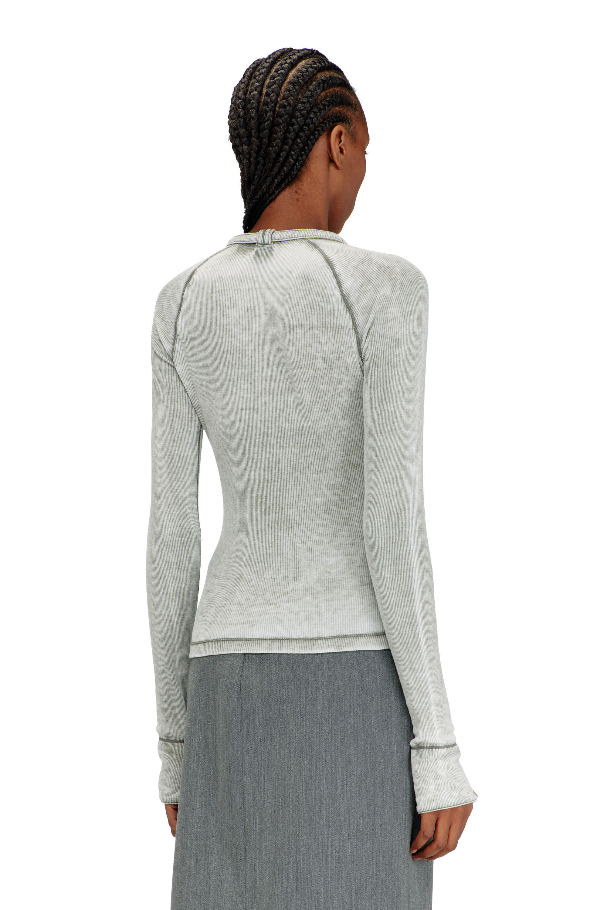 Diesel - T-ECLA, Woman's Rib-jersey top with biker neck strap in Grey - 4
