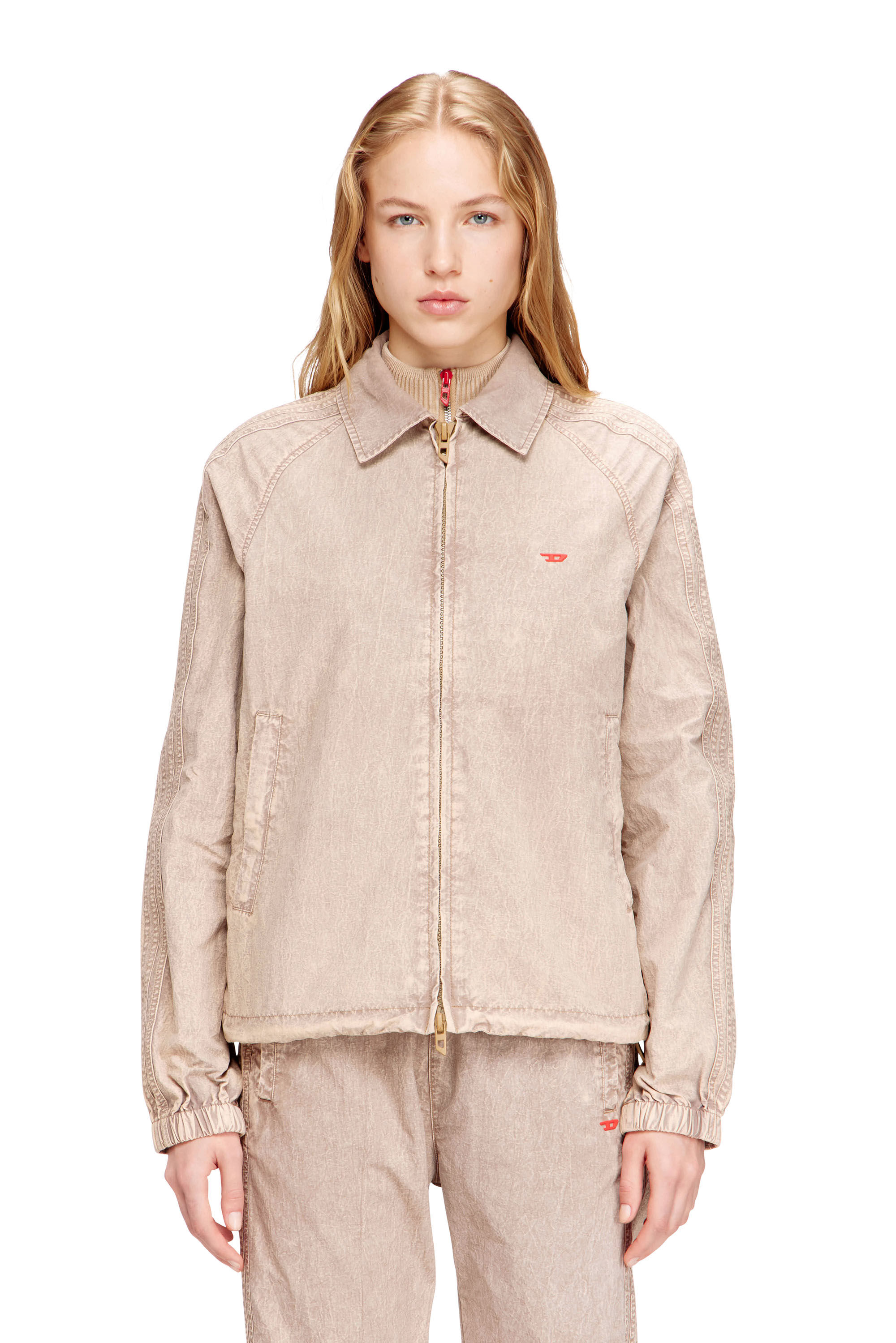 Diesel - J-FENIC-AG, Unisex's Taslan jacket with striped sleeves in Light Brown - 6