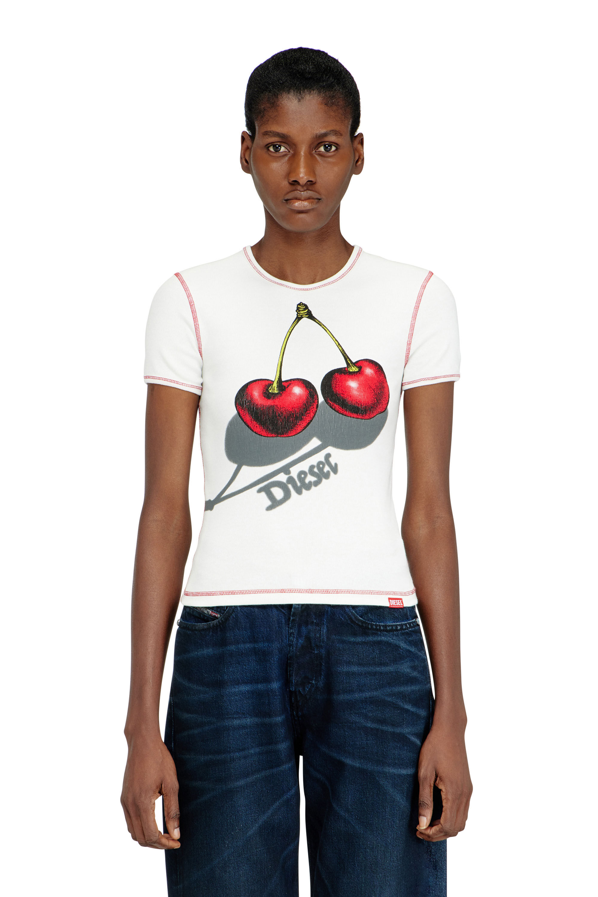 Diesel - SV-T-ELE-CHER, Woman's Slim cotton T-shirt with cherry print in White - 3