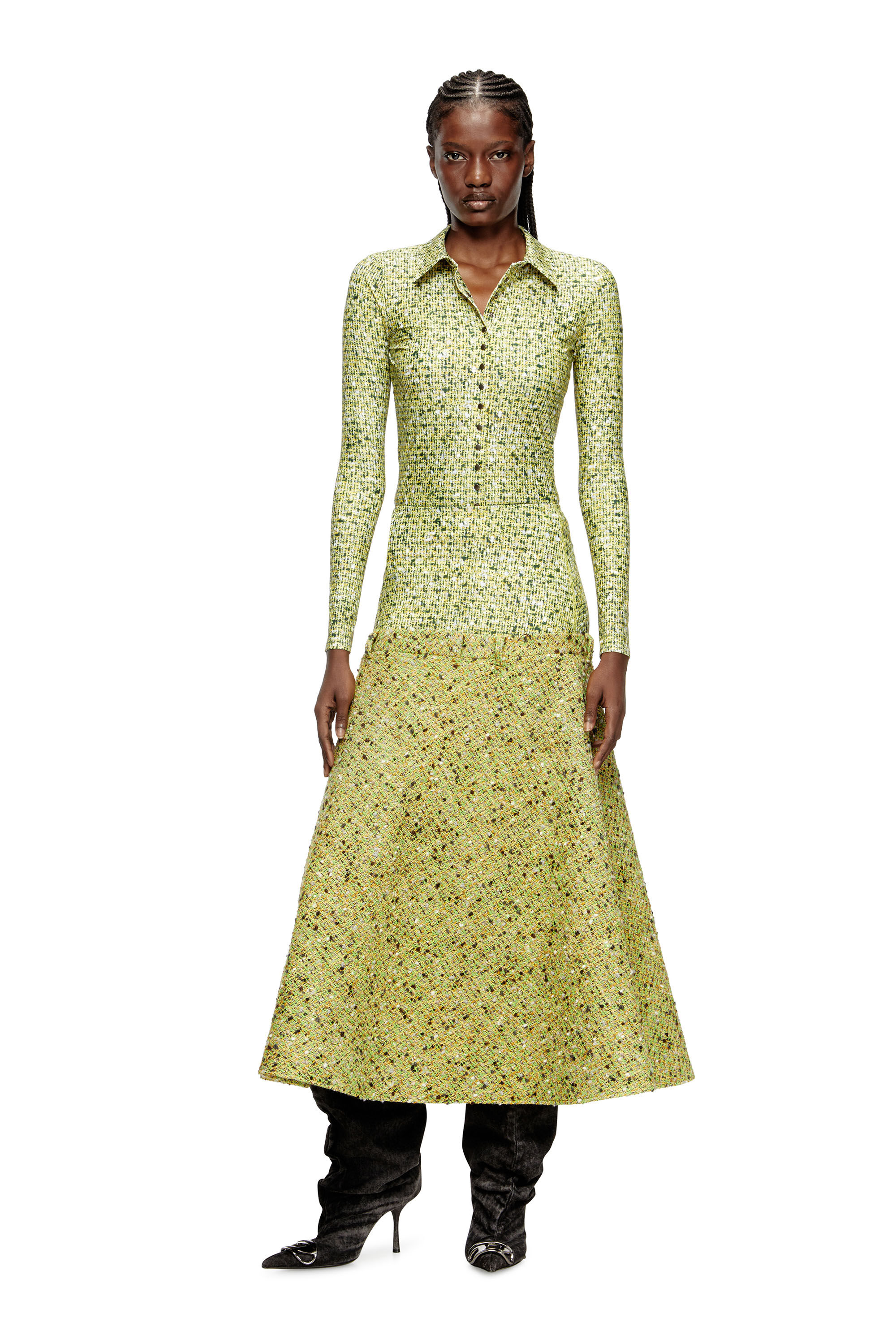 Diesel - O-GRACE-MIX, Woman's Boucl&eacute; skirt with lycra waist in Green - 1