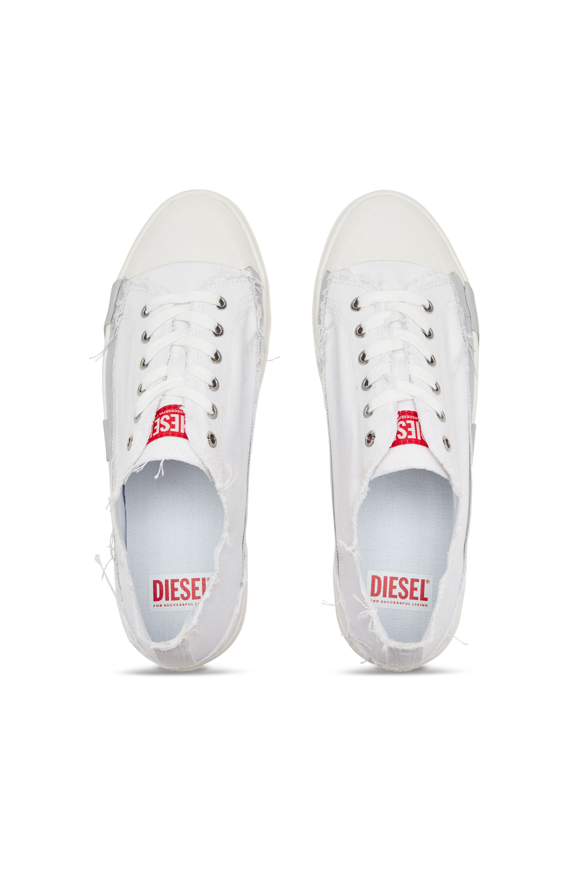Diesel - S-D-VERSE LOW W, Woman's S-D-Verse-Sneakers in frayed canvas in White/Grey - 4