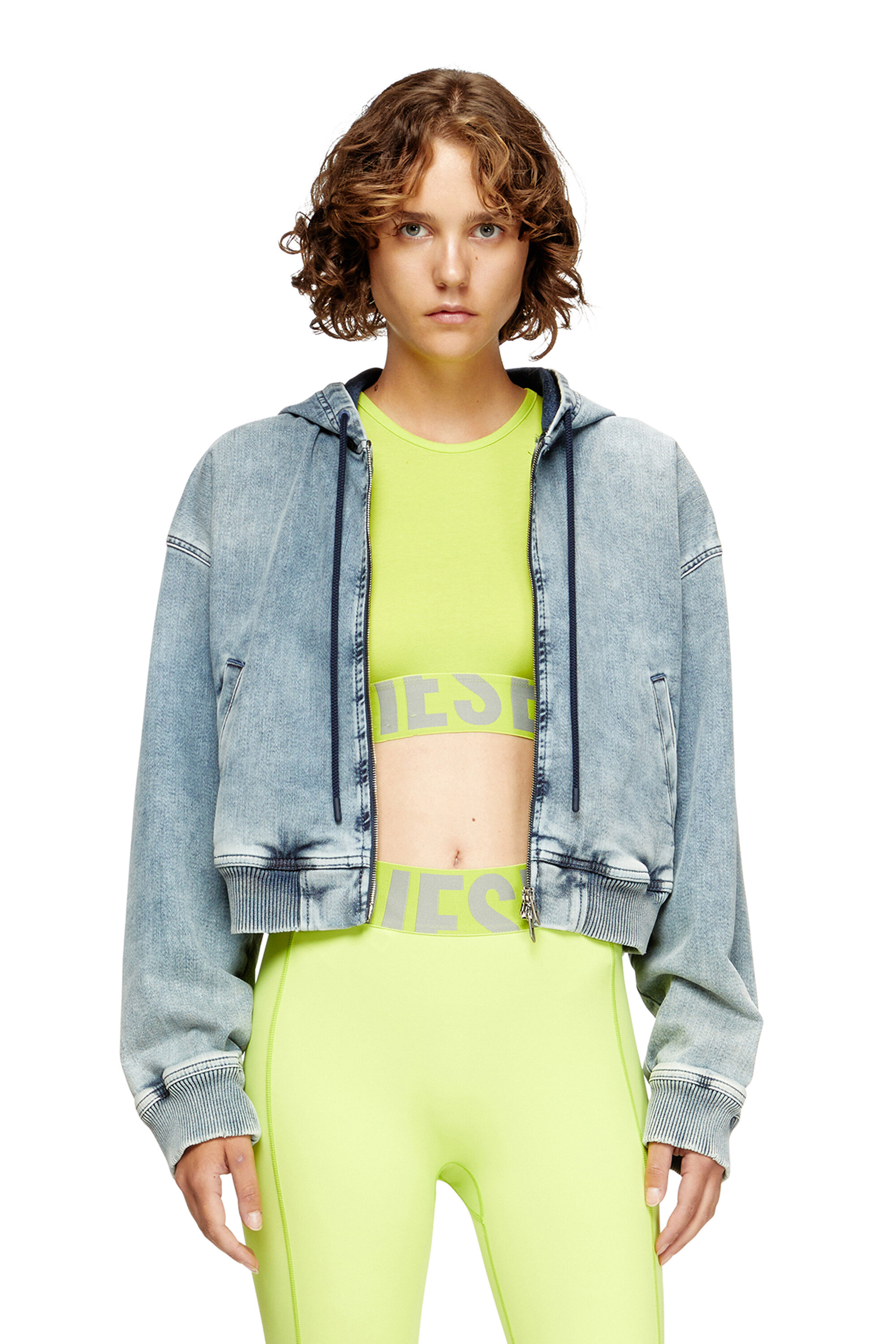 Diesel - ADA-D-POP, Woman's Cropped tank top with cut-off logo in Green Fluo - 5