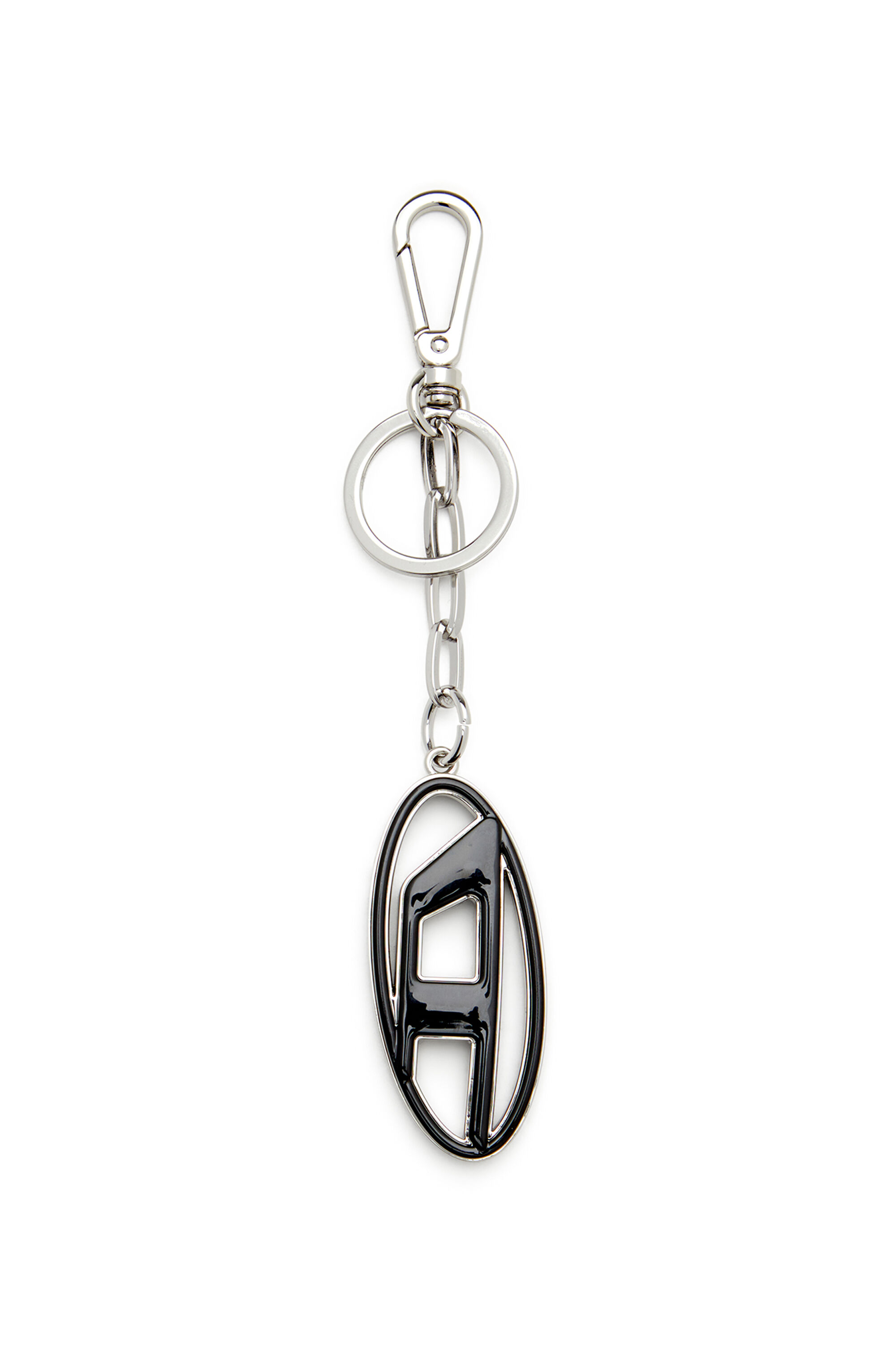 Diesel - CAGE-D LAYER, Man's Metal and resin Oval D keyring in Black/Silver - 2