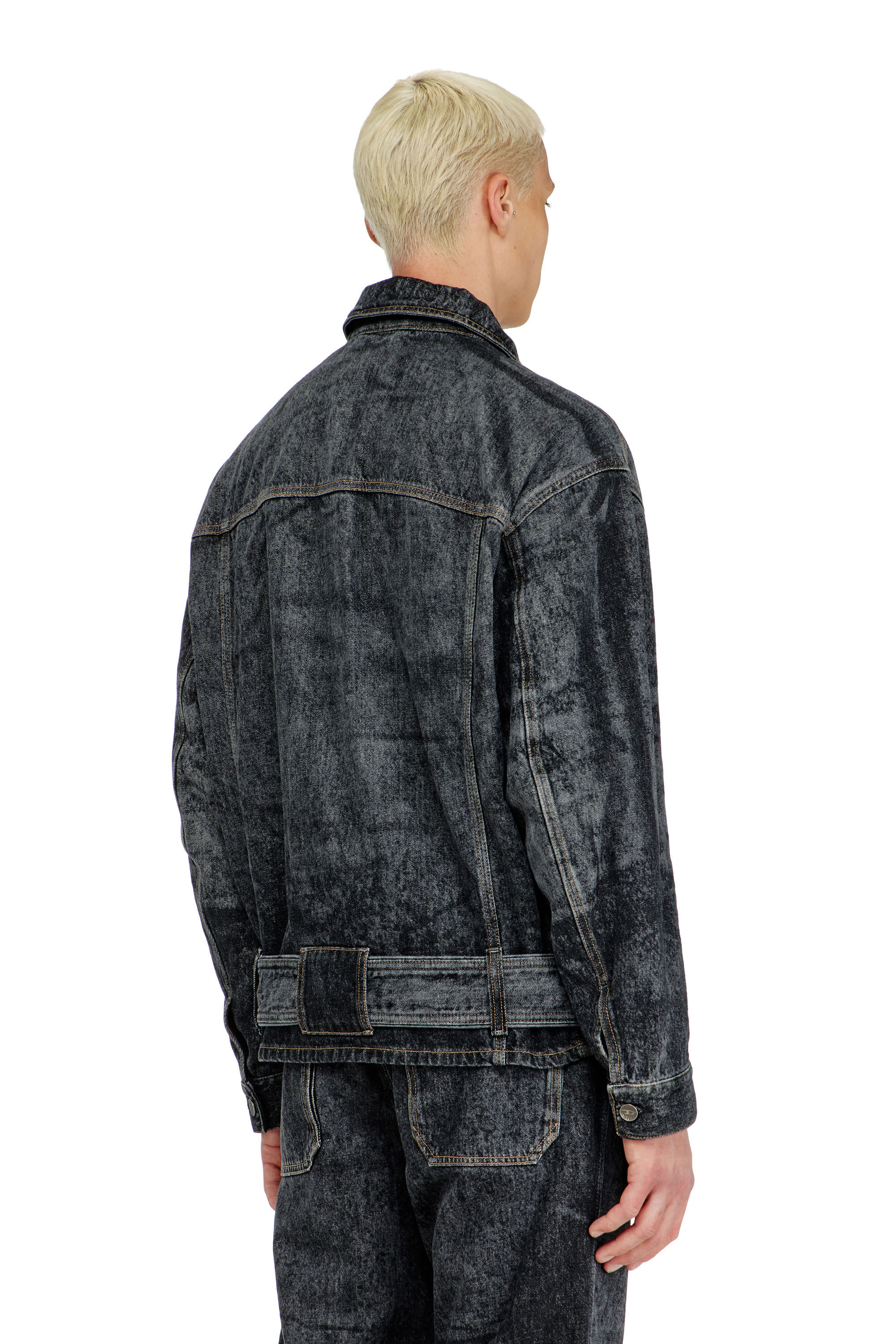 Diesel - D-VALERO-S, Man's Biker-inspired denim jacket in Dark grey - 4