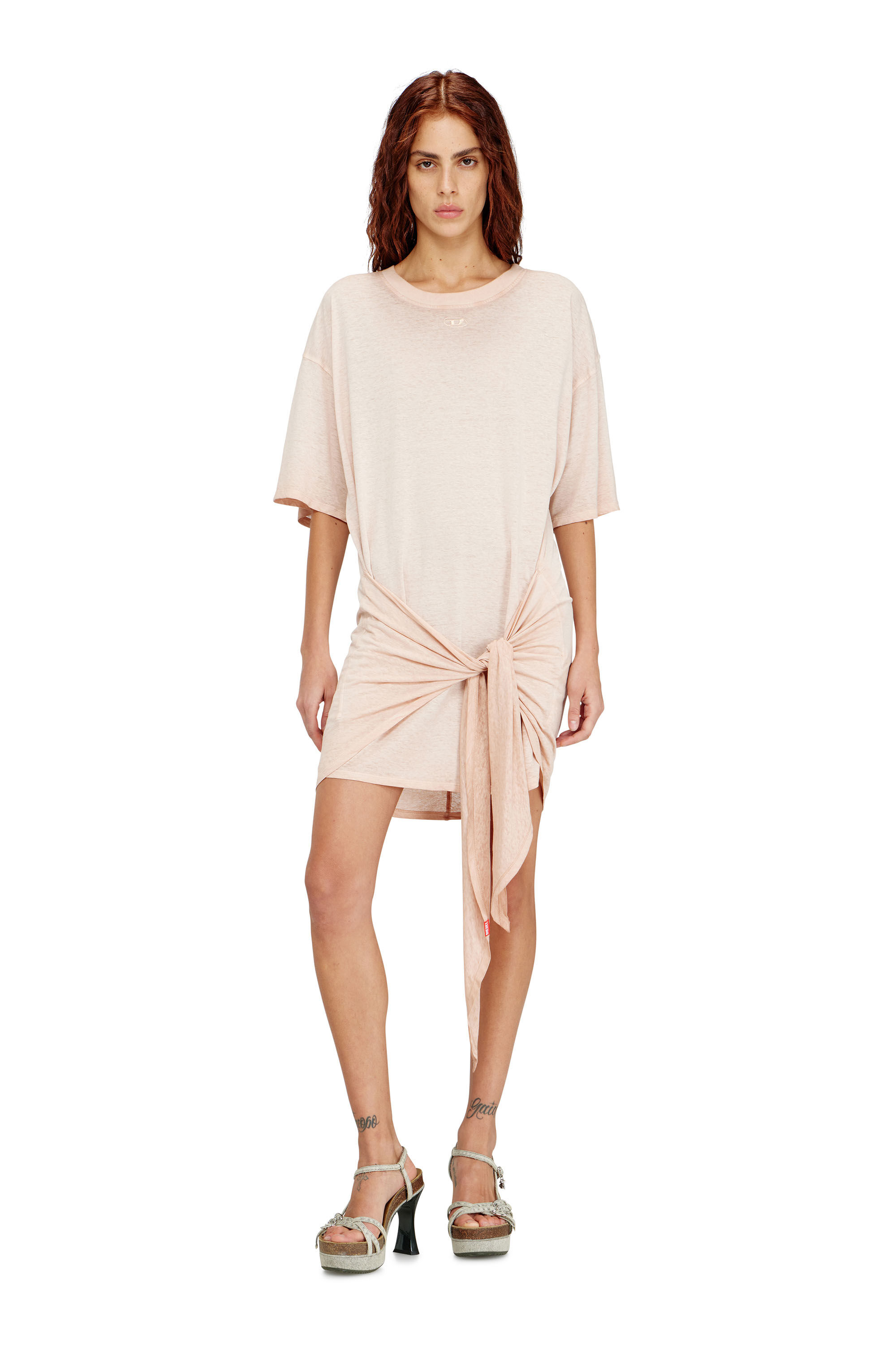 Diesel - D-EIVOR-S1, Woman's Hemp-cotton dress with wrap detail in Pink - 3
