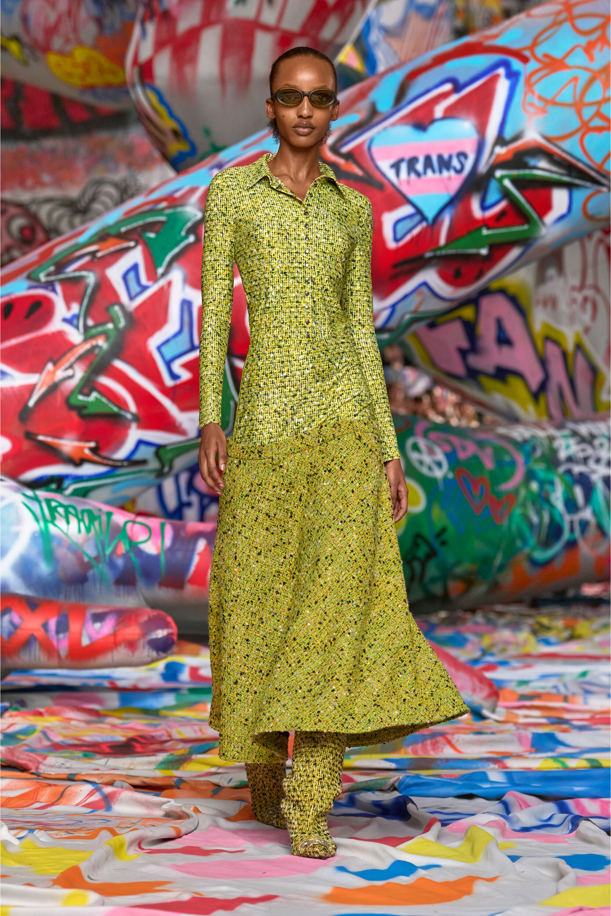 Diesel - C-ELAZ-BC, Woman's Stretch fabric shirt with boucl&eacute; print in Yellow - 6