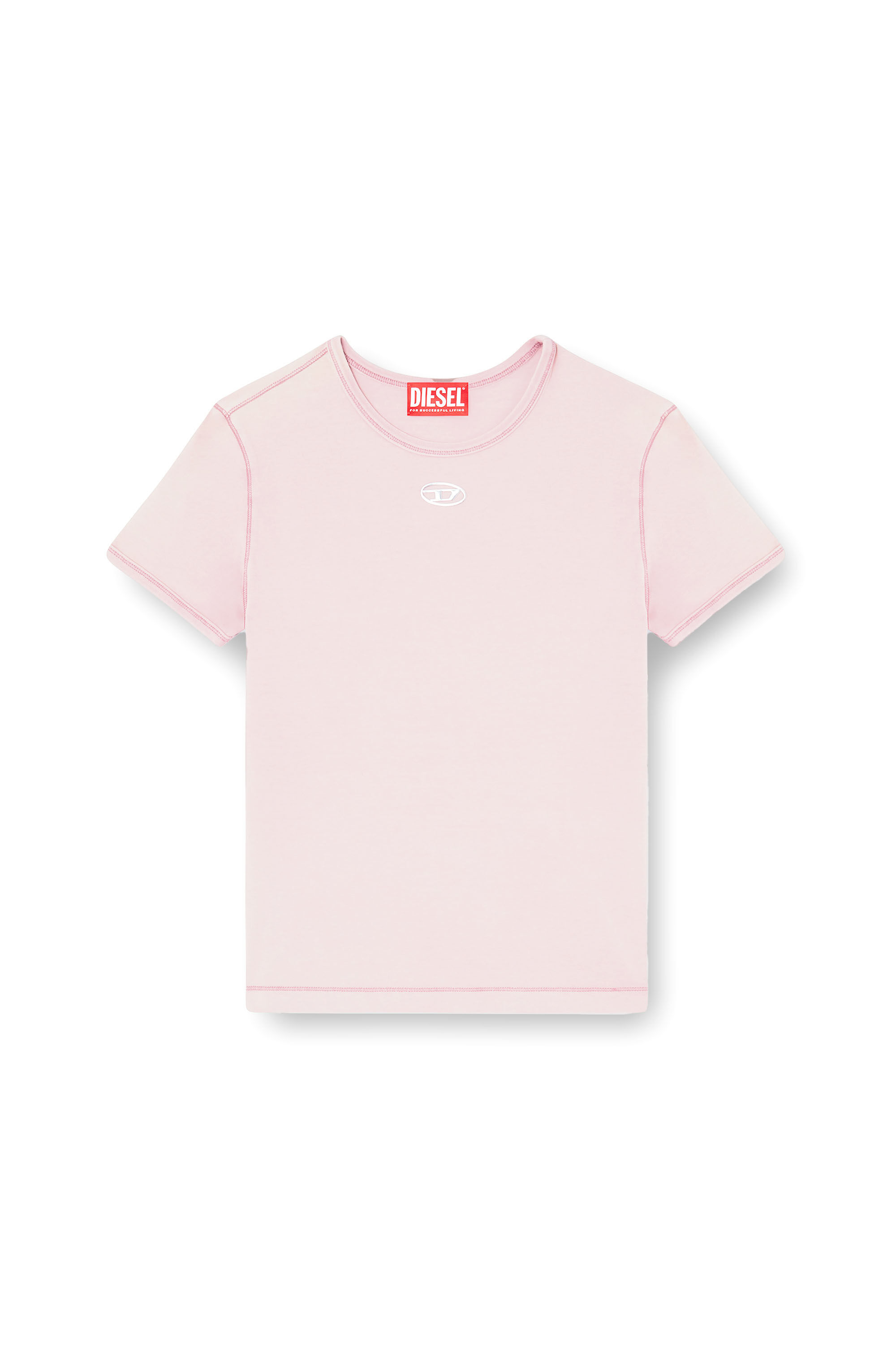 Diesel - T-UNCUTIESLONG-OD, Woman's Slim-fit T-shirt with metallic Oval D in Pink - 2