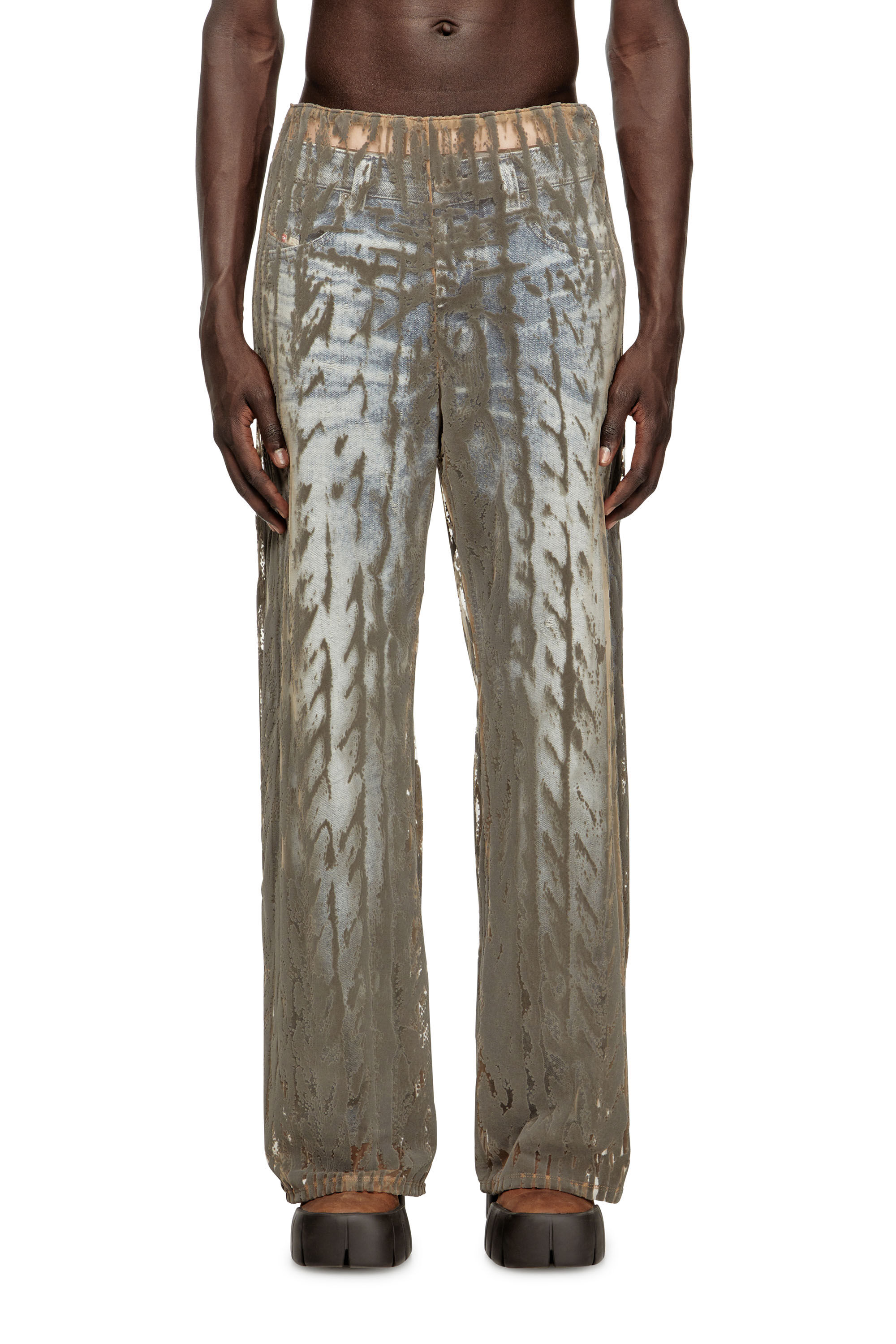 Diesel - P-EGASO, Man's Tulle pants with flocked cable prints in Grey - 3