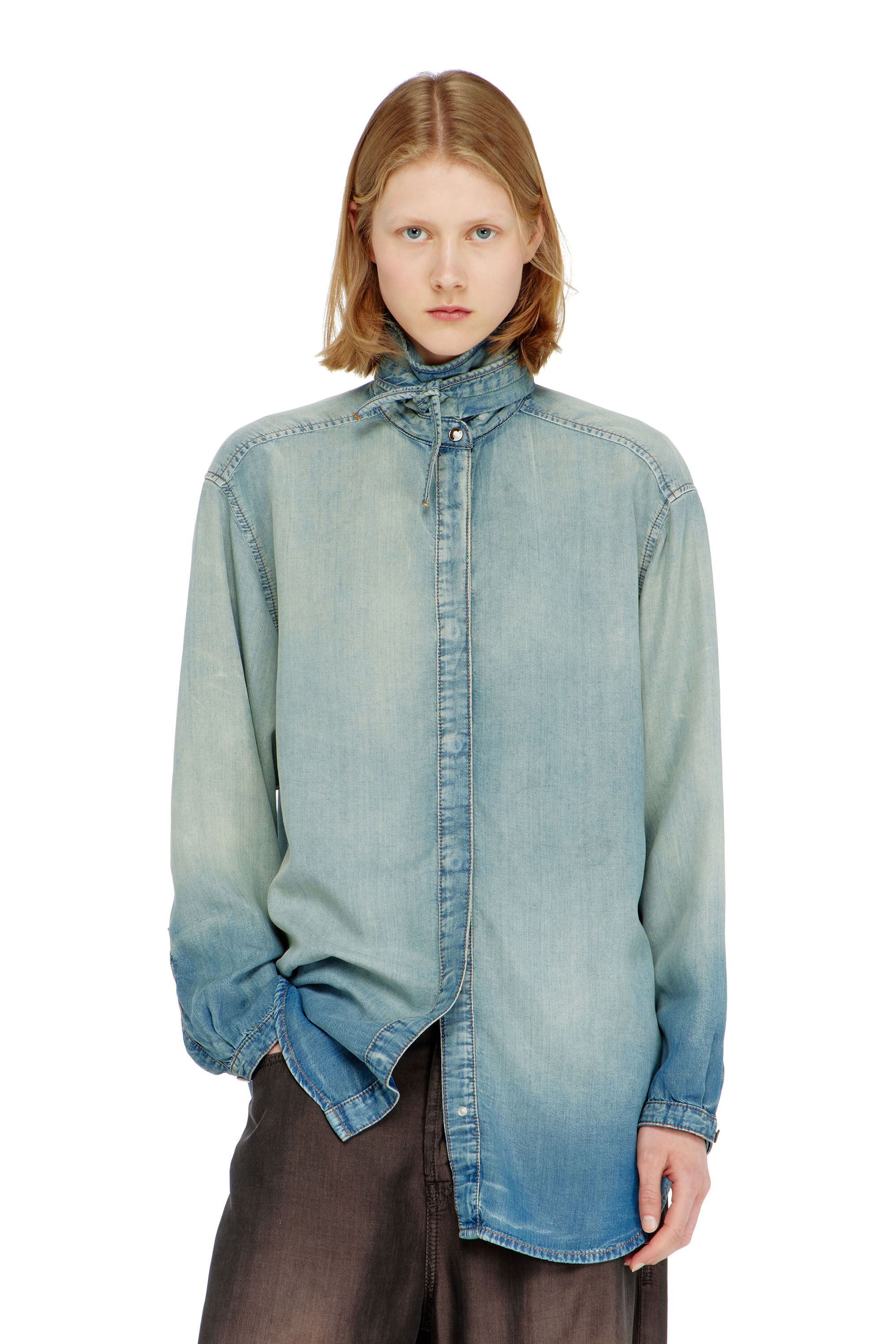 Diesel - DE-ARVEN-S1, Woman's Shirt in marbled fluid denim in Light Blue - 2