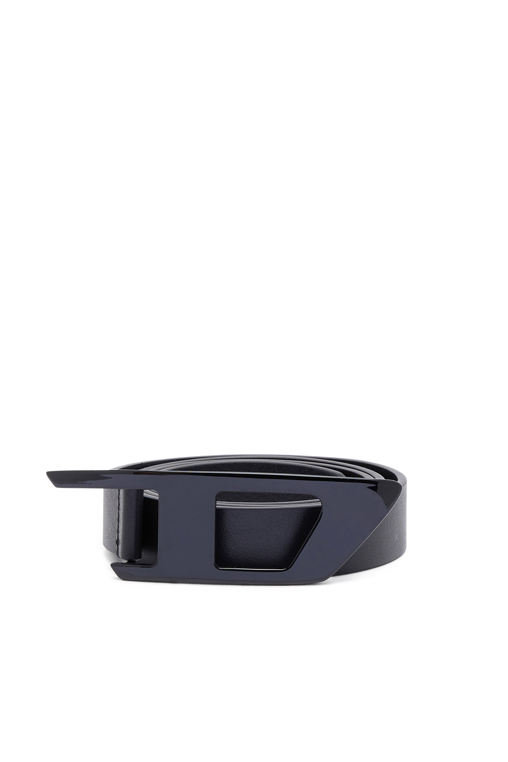 Diesel - B-DLOGO II, Man's 2.5cm slim leather belt with D buckle in Black - 1