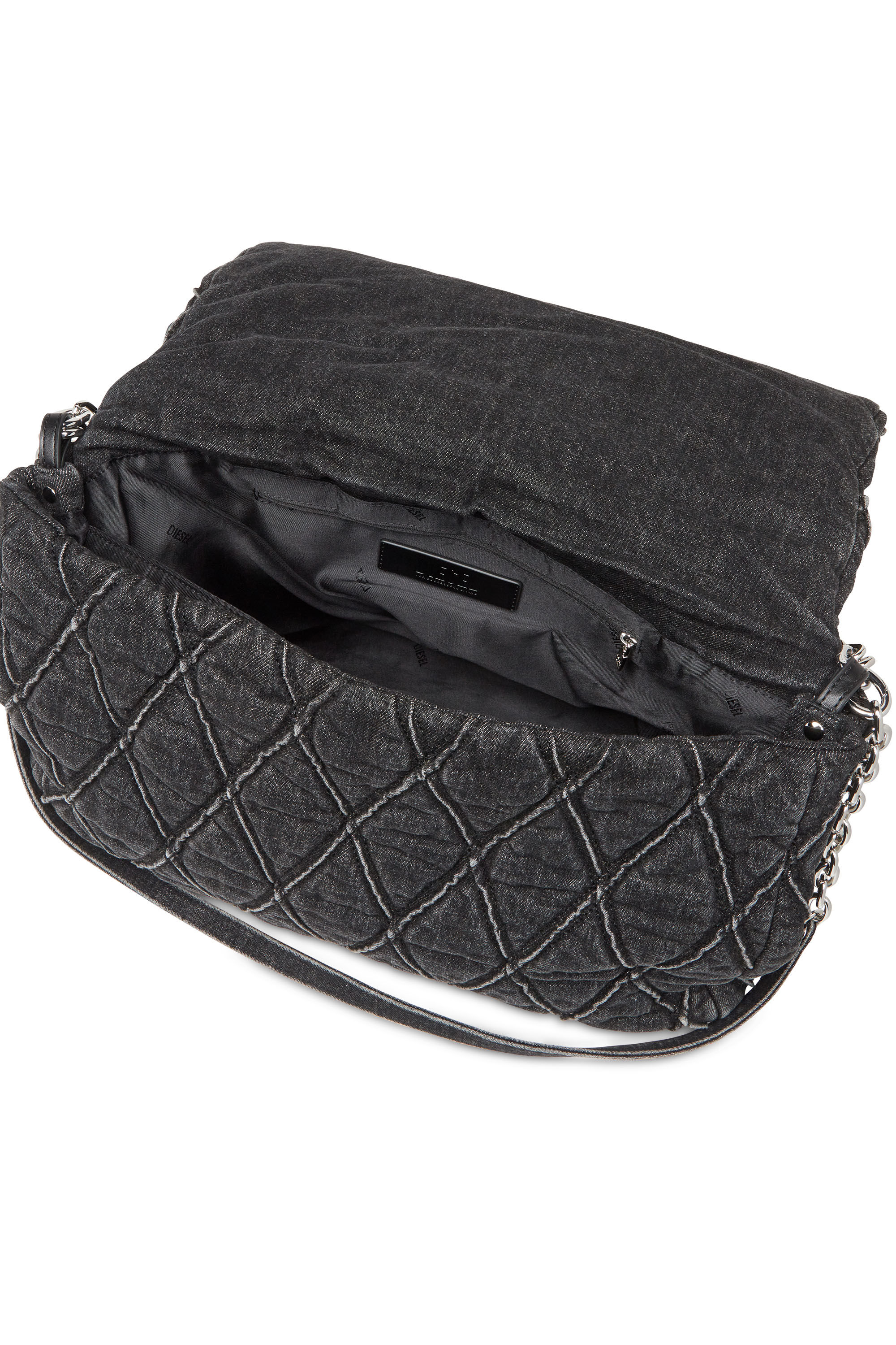 Diesel - CHARM-D SHOULDER L, Woman's Charm-D L-Large shoulder bag in quilted denim in Black - 3