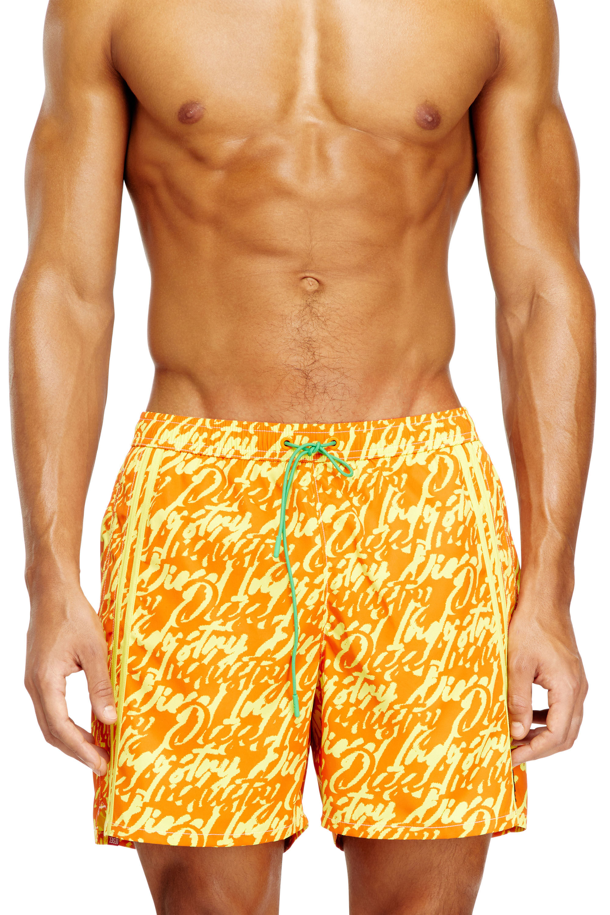 Diesel - SOCCER-41-D-POP, Man's Swim shorts with all-over logo print in Yellow - 1