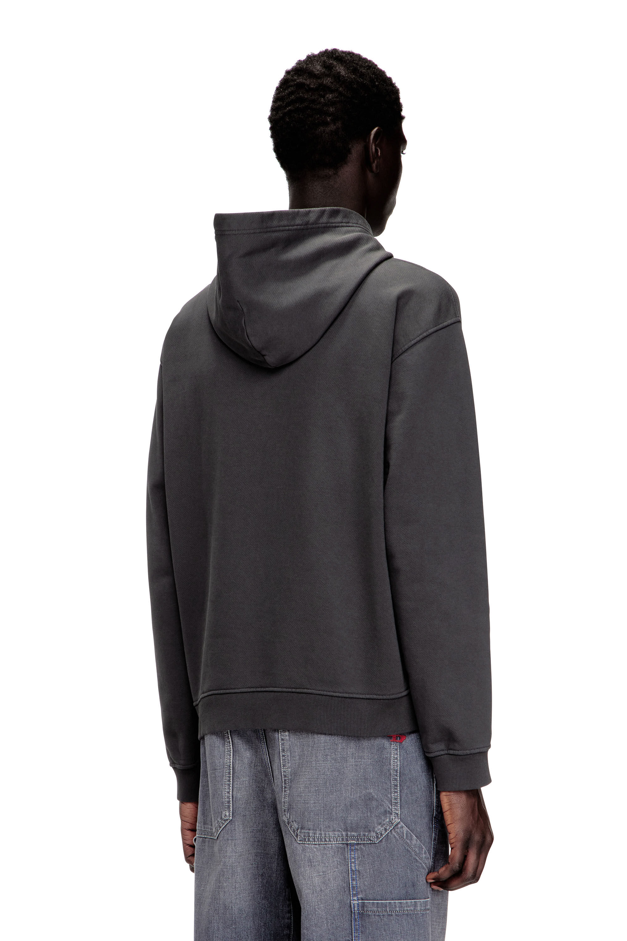 Diesel - S-NORMAN-HOOD, Man's Cotton hoodie with D appliqu&eacute; in Dark grey - 4