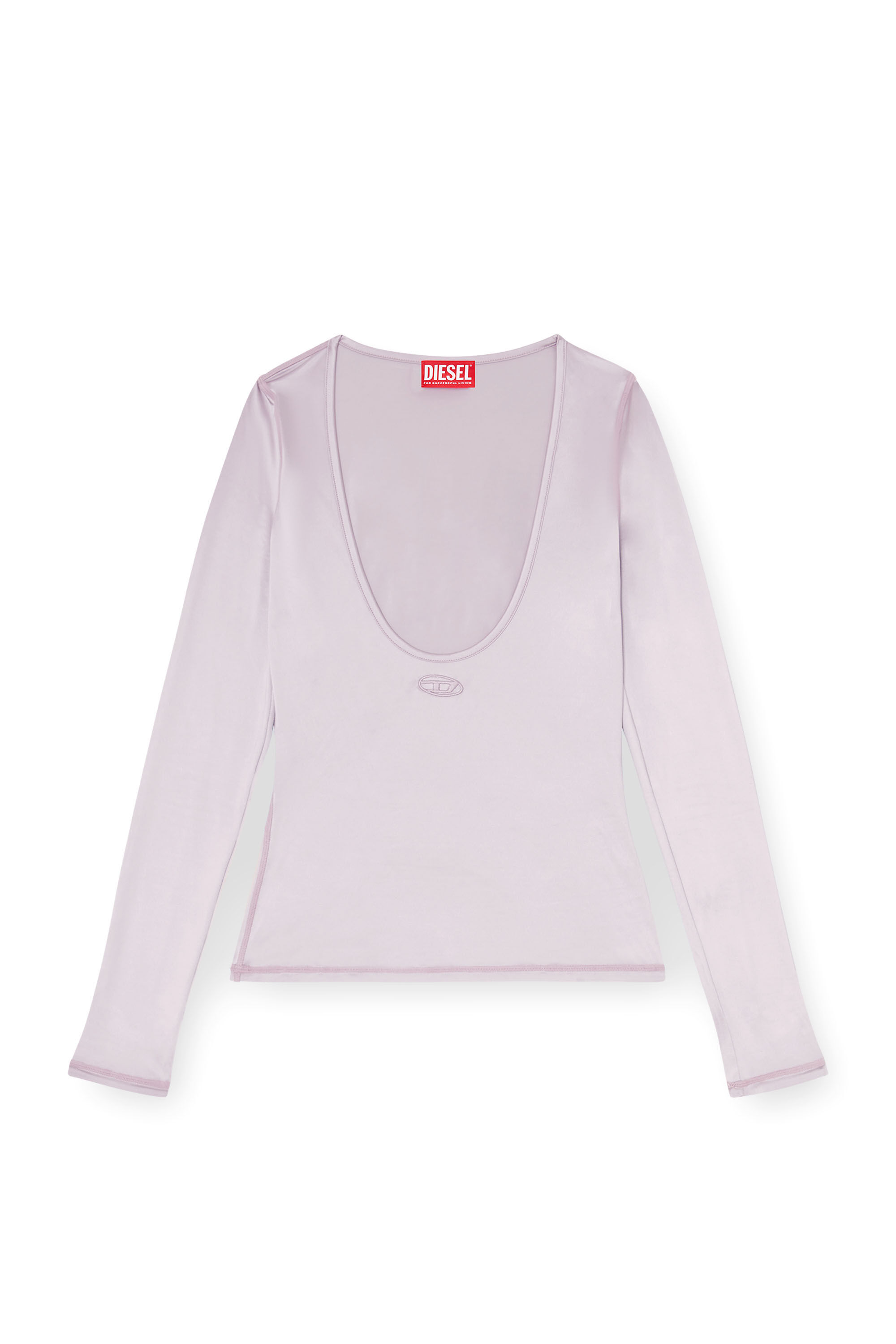 Diesel - T-ELPHIN-LS, Woman's Nylon slim top scoop neck with Logo Oval D embroidery in Lilac - 2