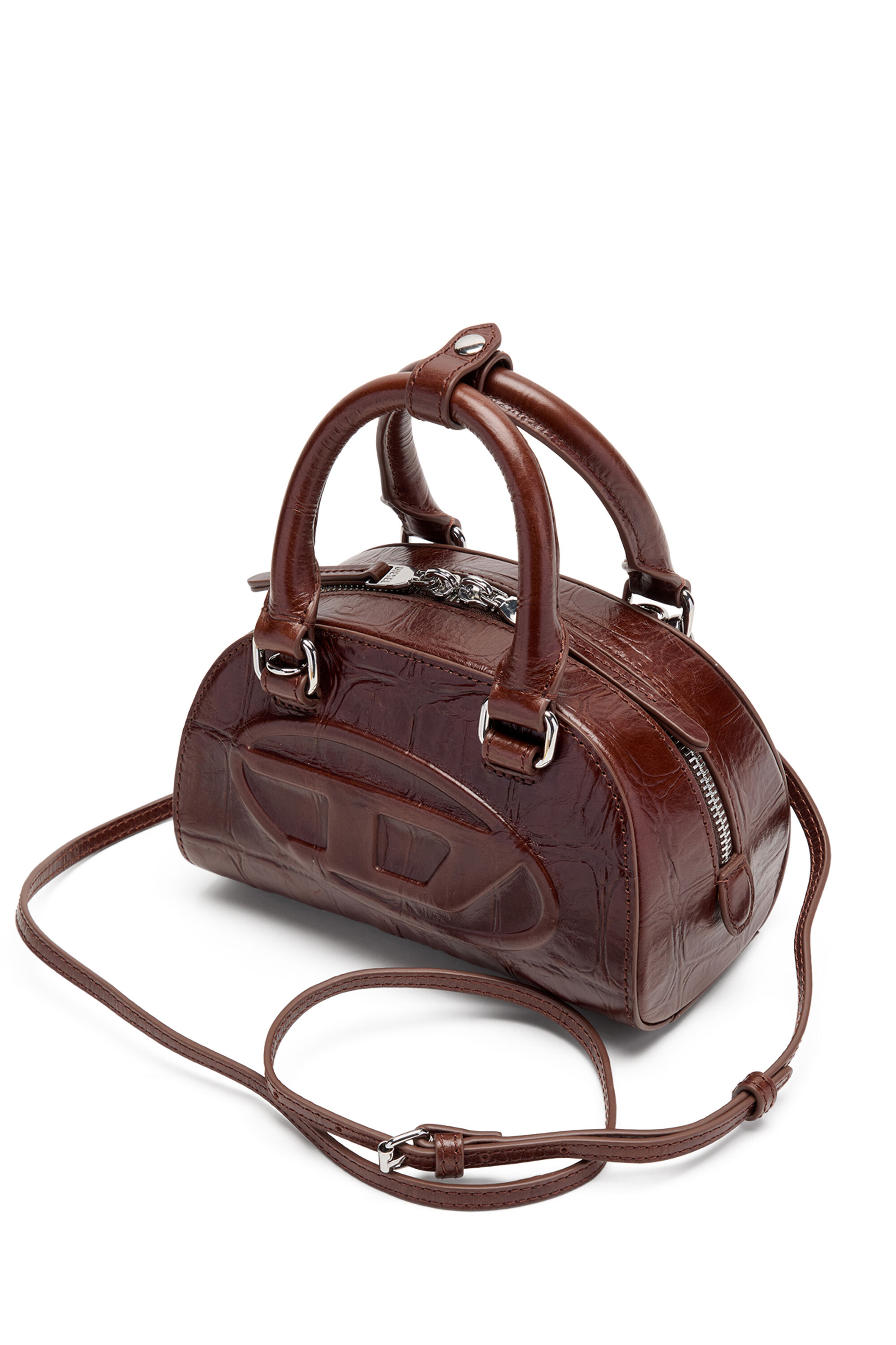 Diesel - 1DR DOME CROSSBODY, Woman's 1DR Dome-Mini bowling bag in croc-effect leather in Brown - 4